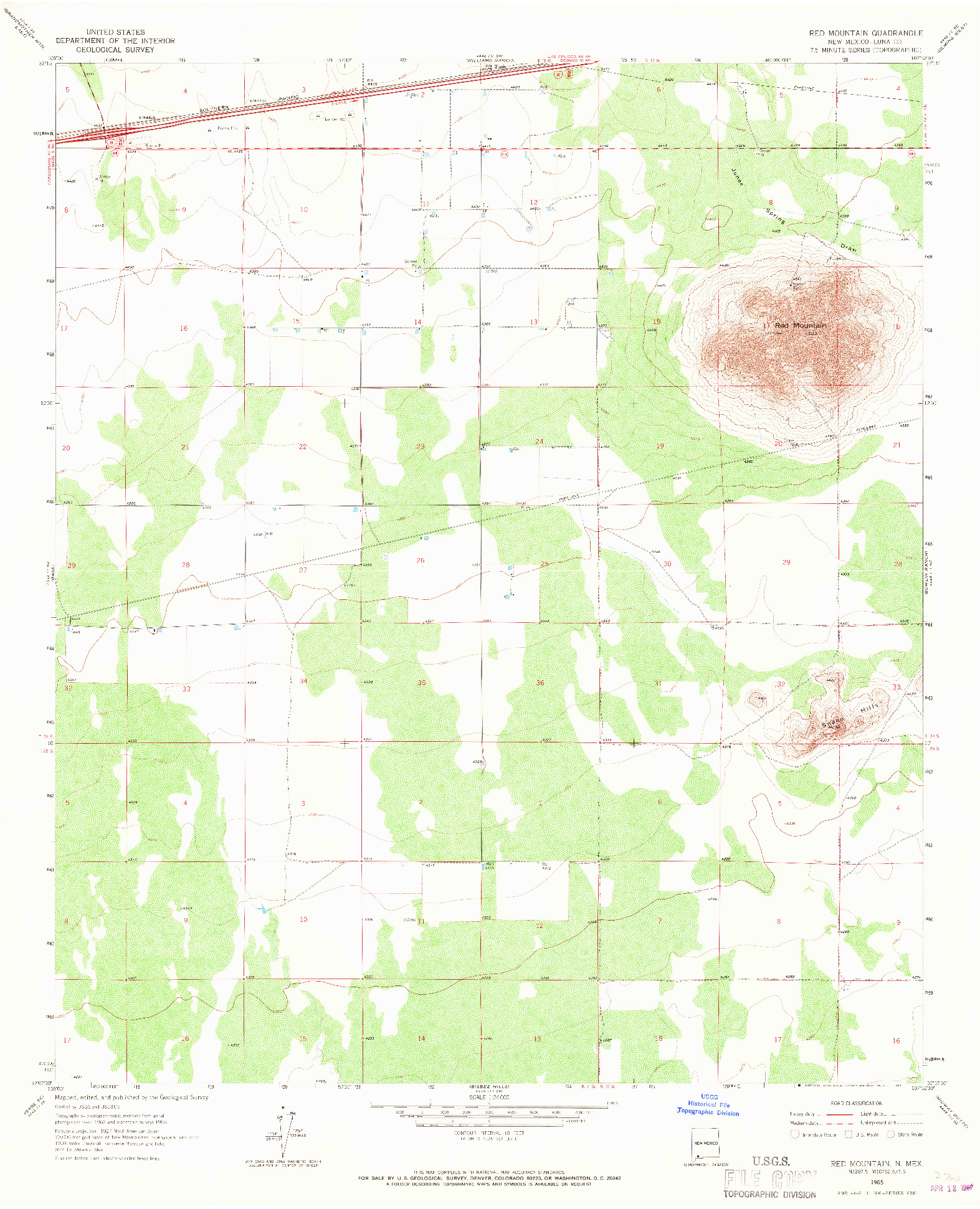 USGS 1:24000-SCALE QUADRANGLE FOR RED MOUNTAIN, NM 1965