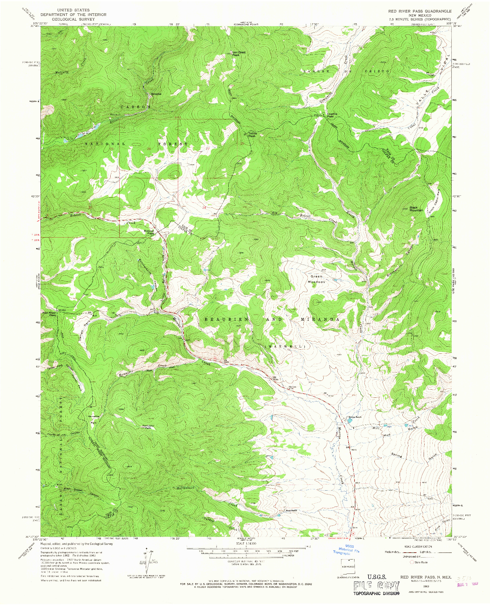 USGS 1:24000-SCALE QUADRANGLE FOR RED RIVER PASS, NM 1963