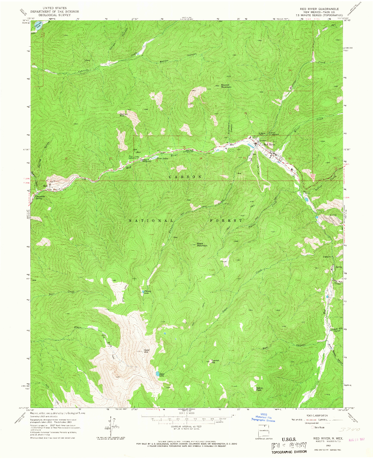 USGS 1:24000-SCALE QUADRANGLE FOR RED RIVER, NM 1963