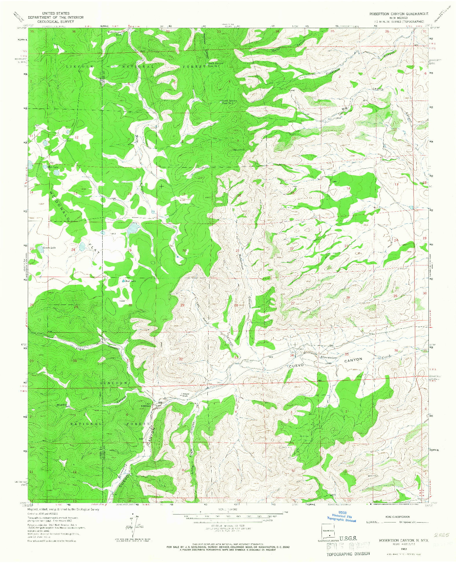 USGS 1:24000-SCALE QUADRANGLE FOR ROBERTSON CANYON, NM 1963
