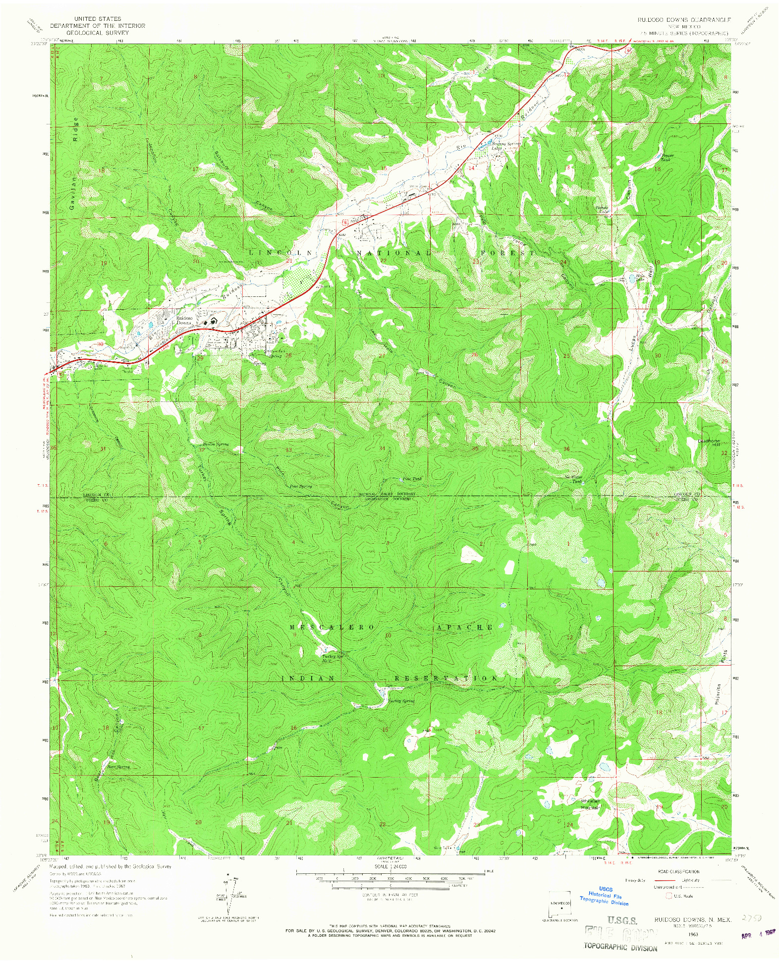USGS 1:24000-SCALE QUADRANGLE FOR RUIDOSO DOWNS, NM 1963