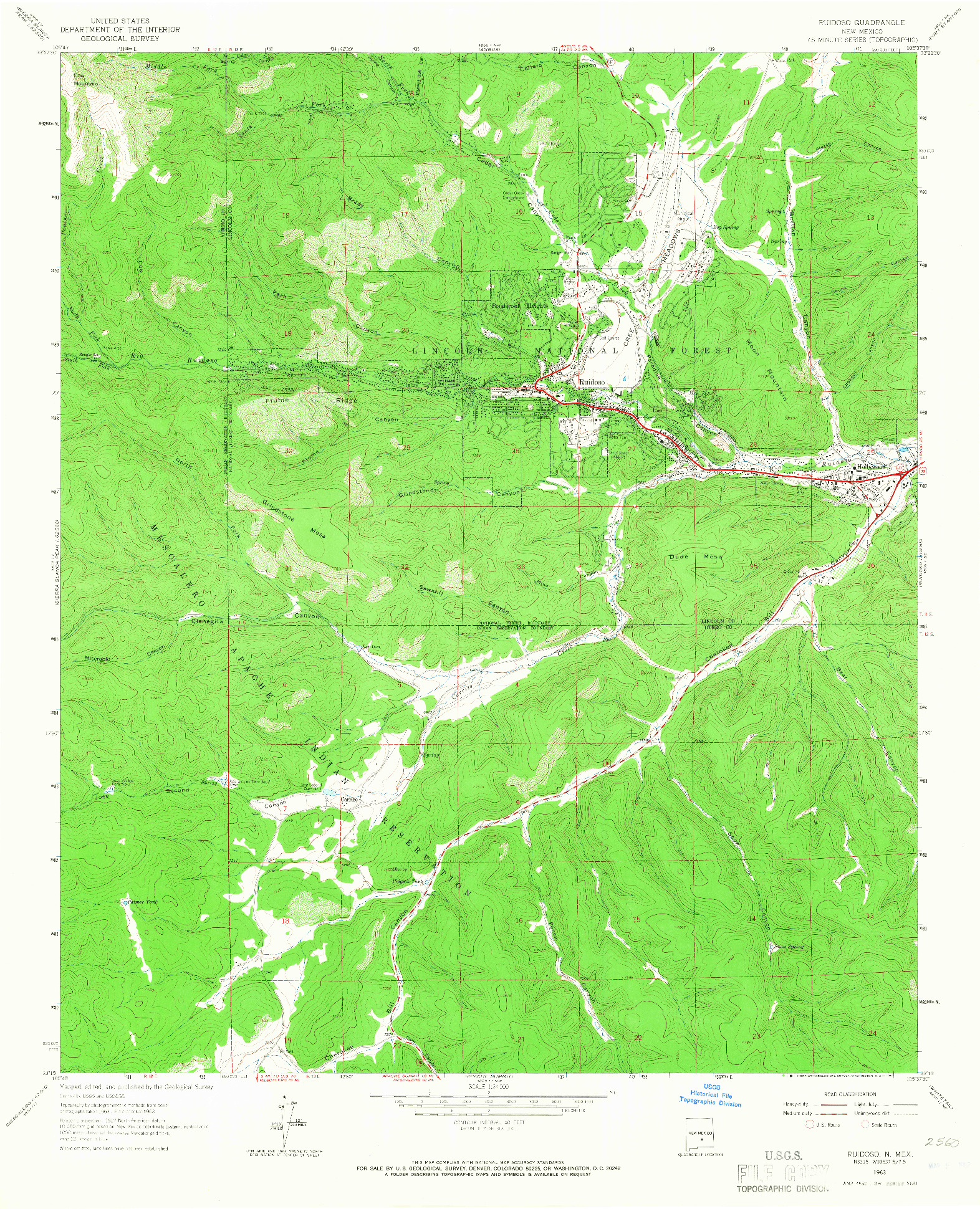 USGS 1:24000-SCALE QUADRANGLE FOR RUIDOSO, NM 1963