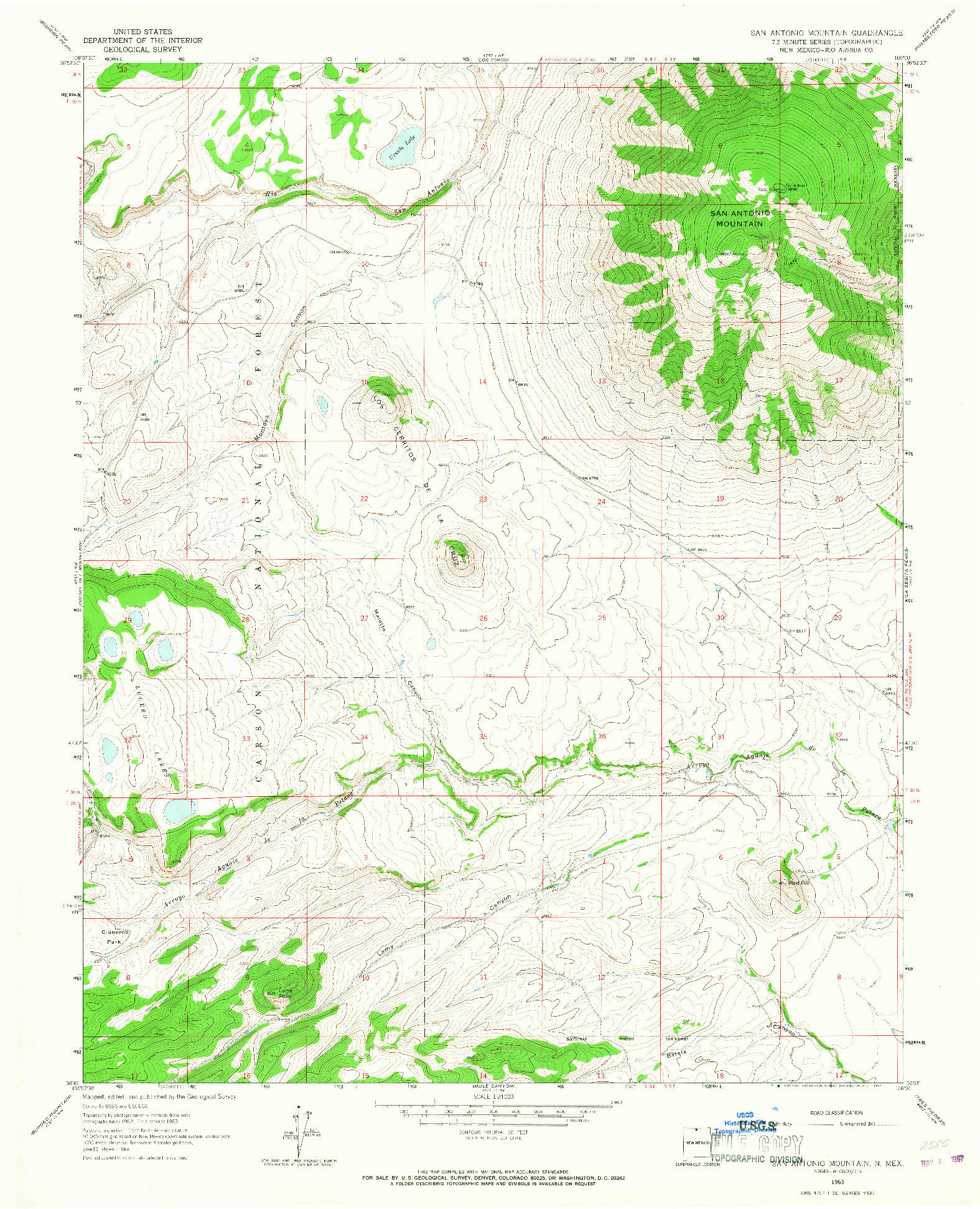 USGS 1:24000-SCALE QUADRANGLE FOR SAN ANTONIO MOUNTAIN, NM 1963