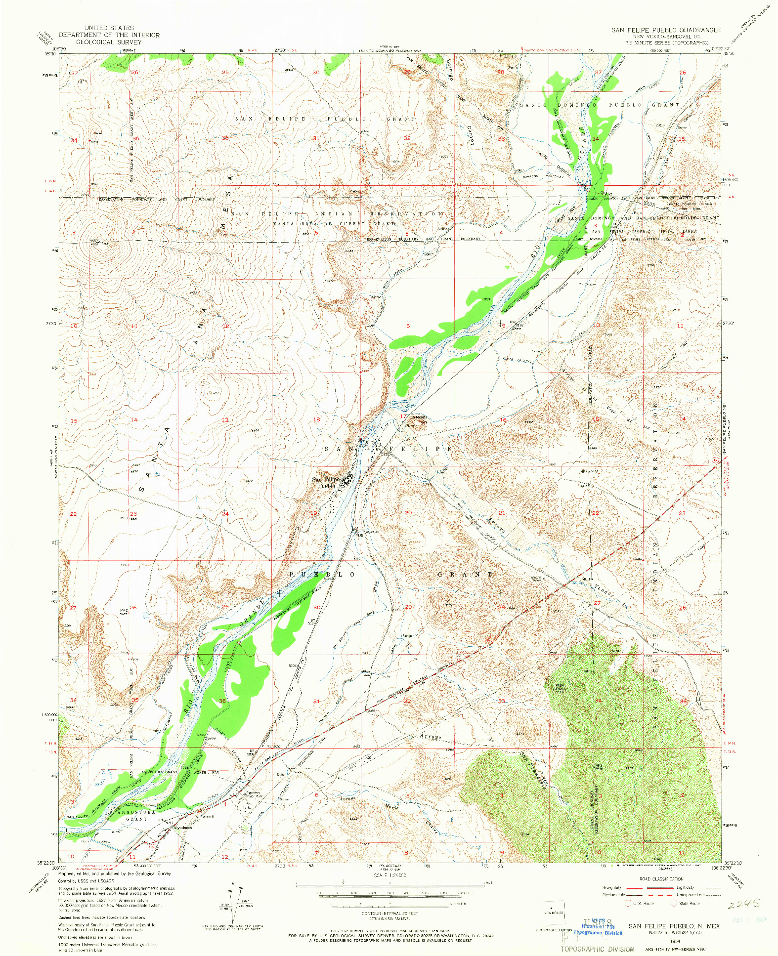 USGS 1:24000-SCALE QUADRANGLE FOR SAN FELIPE PUEBLO, NM 1954