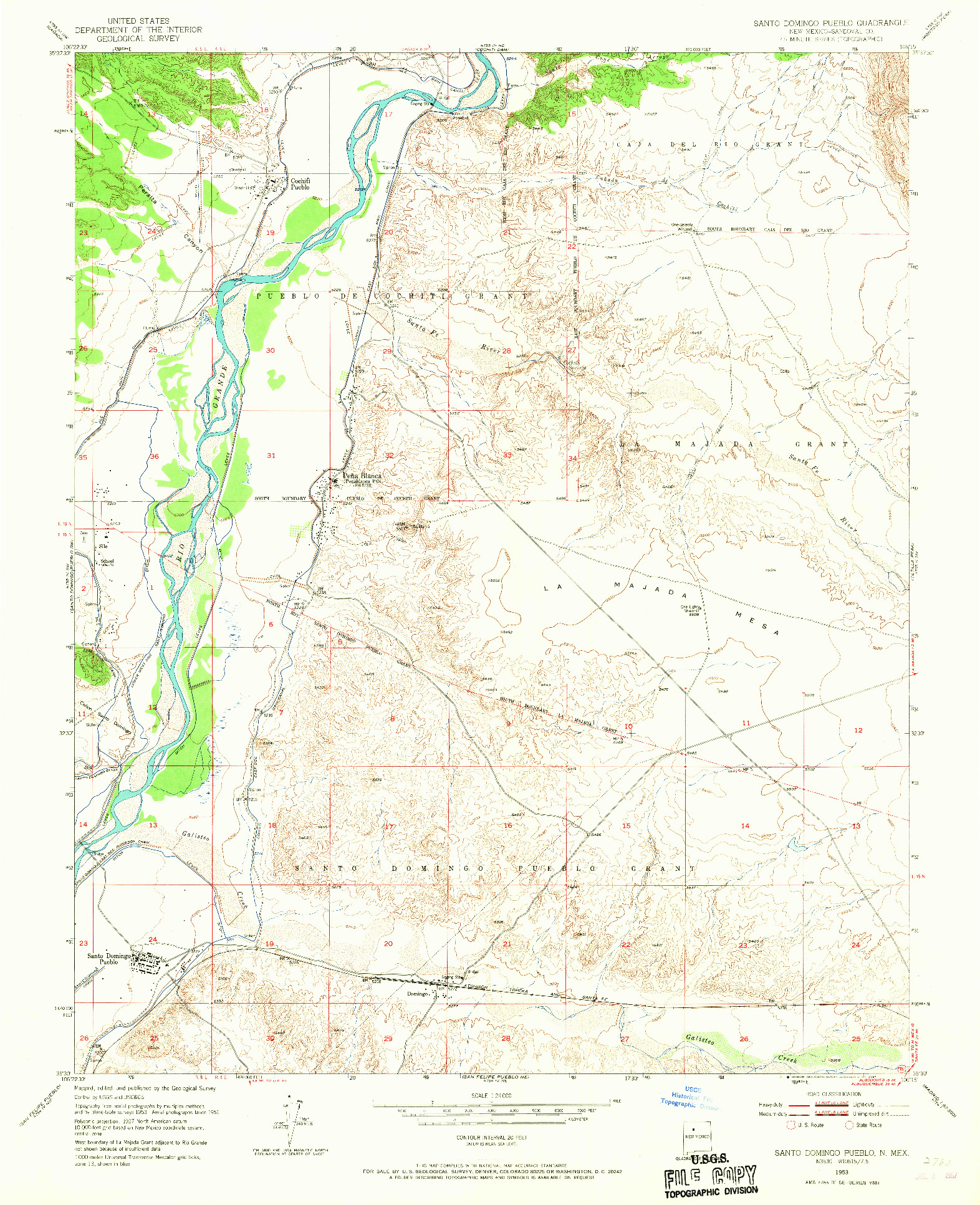 USGS 1:24000-SCALE QUADRANGLE FOR SANTO DOMINGO PUEBLO, NM 1953