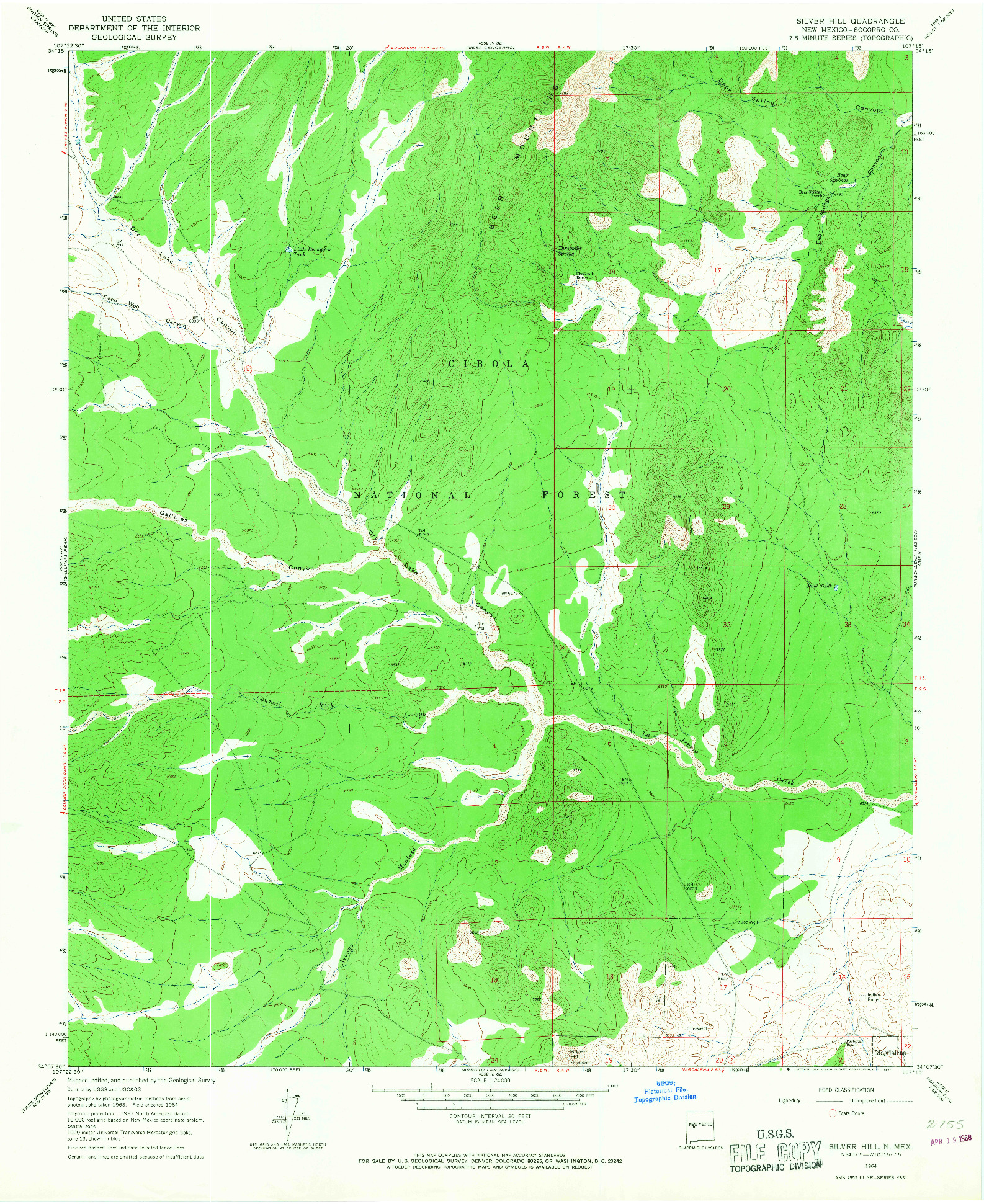 USGS 1:24000-SCALE QUADRANGLE FOR SILVER HILL, NM 1964