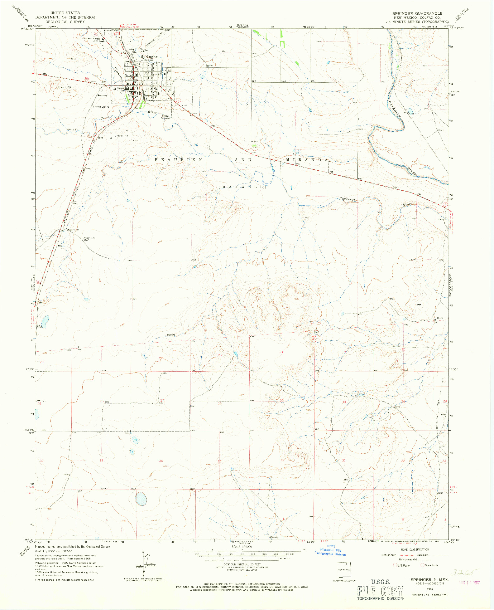 USGS 1:24000-SCALE QUADRANGLE FOR SPRINGER, NM 1965