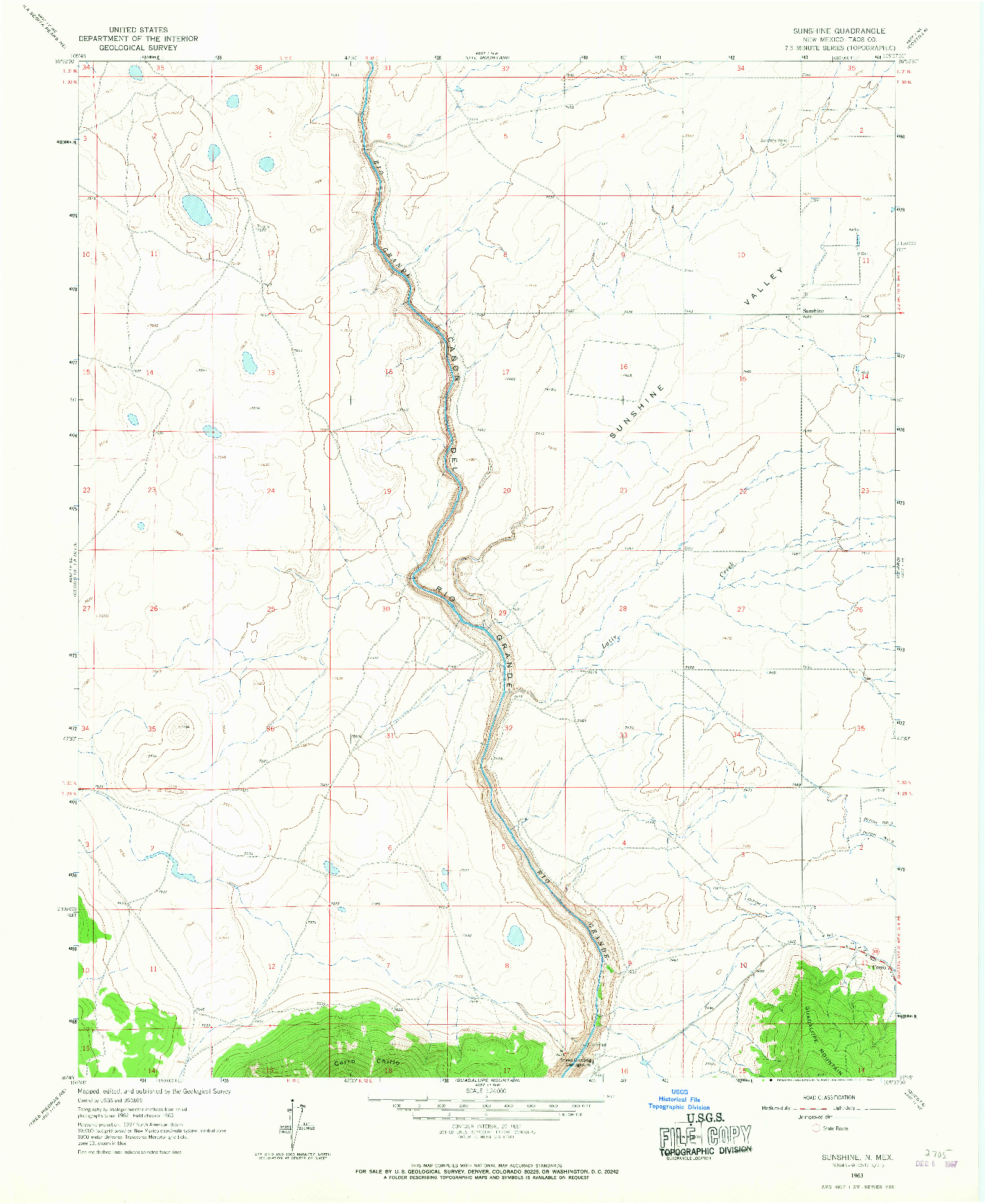 USGS 1:24000-SCALE QUADRANGLE FOR SUNSHINE, NM 1963