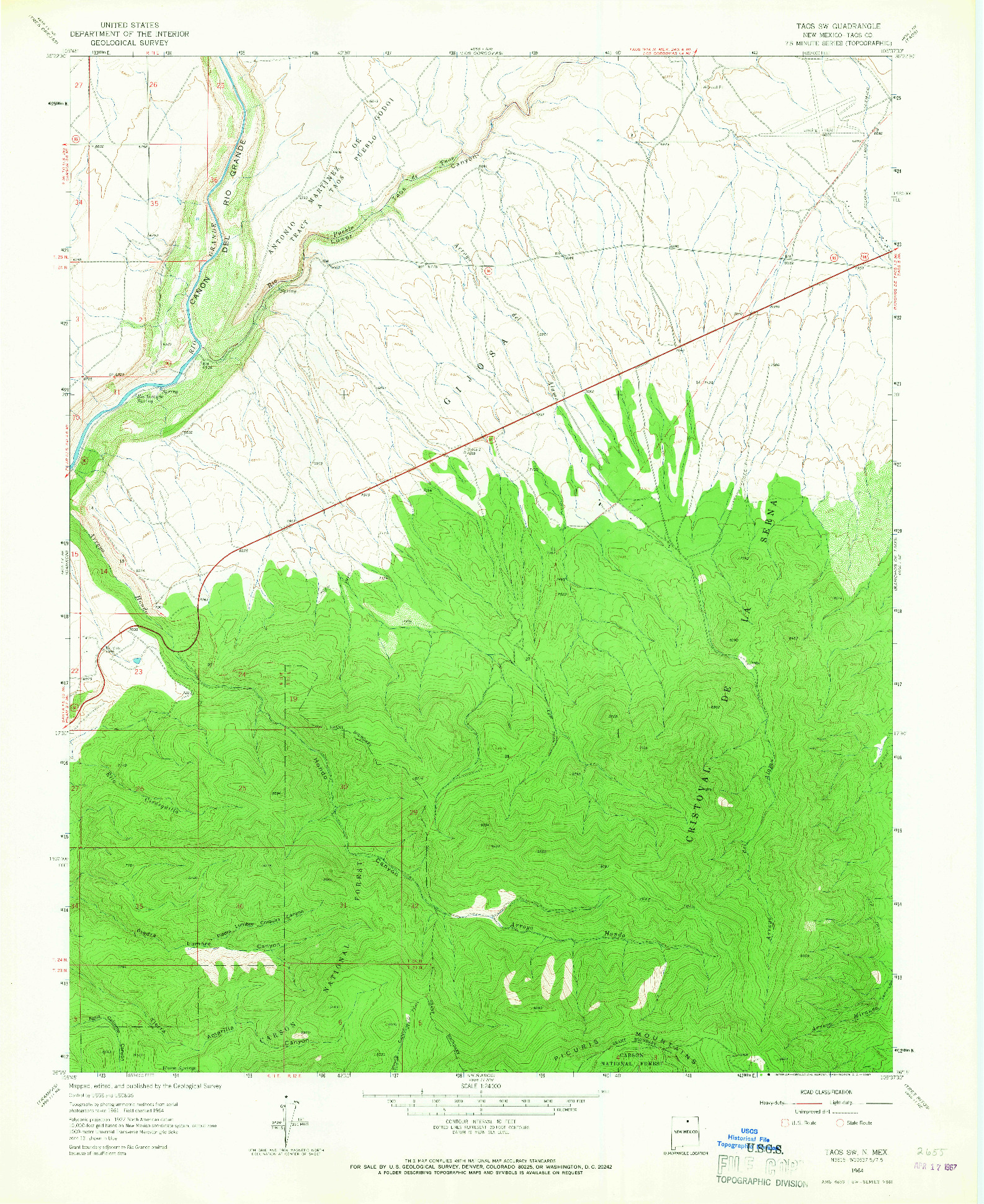 USGS 1:24000-SCALE QUADRANGLE FOR TAOS SW, NM 1964