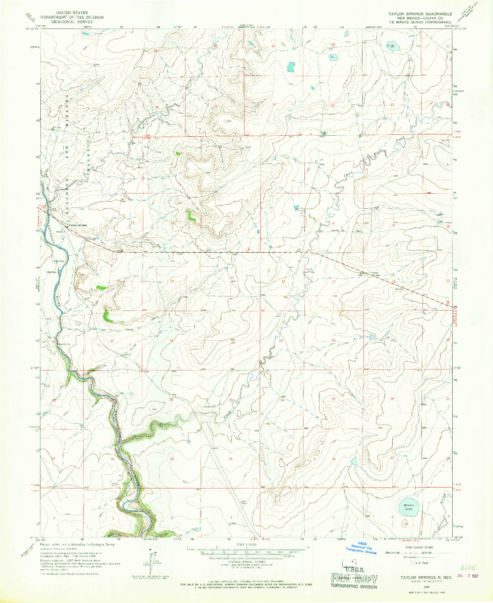 USGS 1:24000-SCALE QUADRANGLE FOR TAYLOR SPRINGS, NM 1965