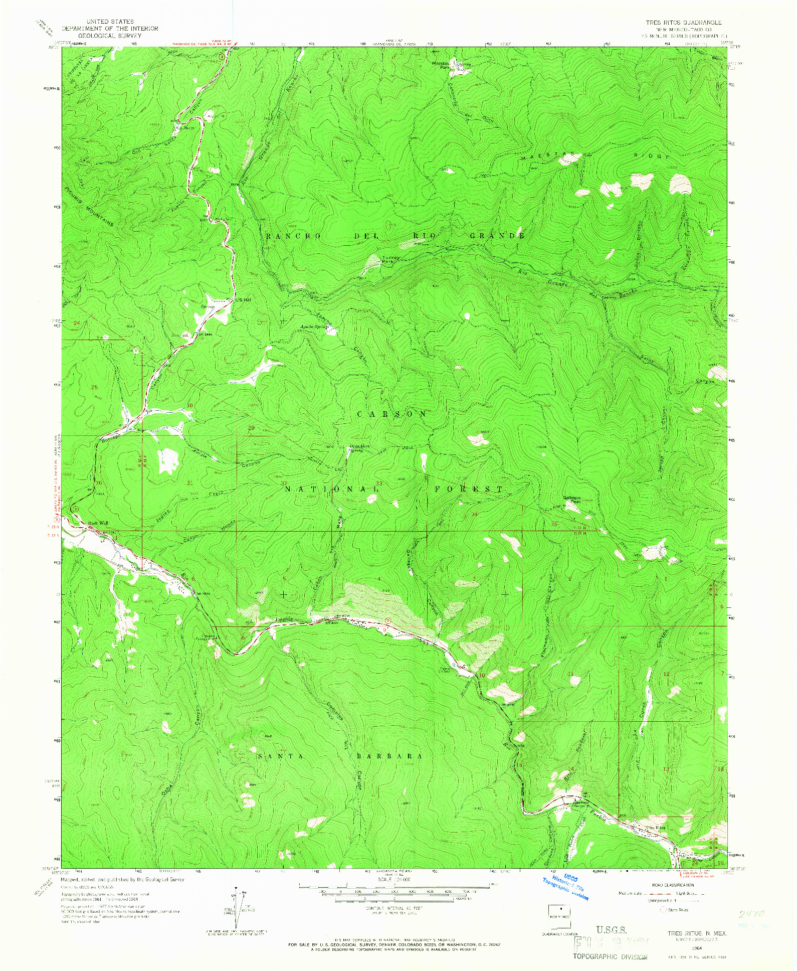 USGS 1:24000-SCALE QUADRANGLE FOR TRES RITOS, NM 1964