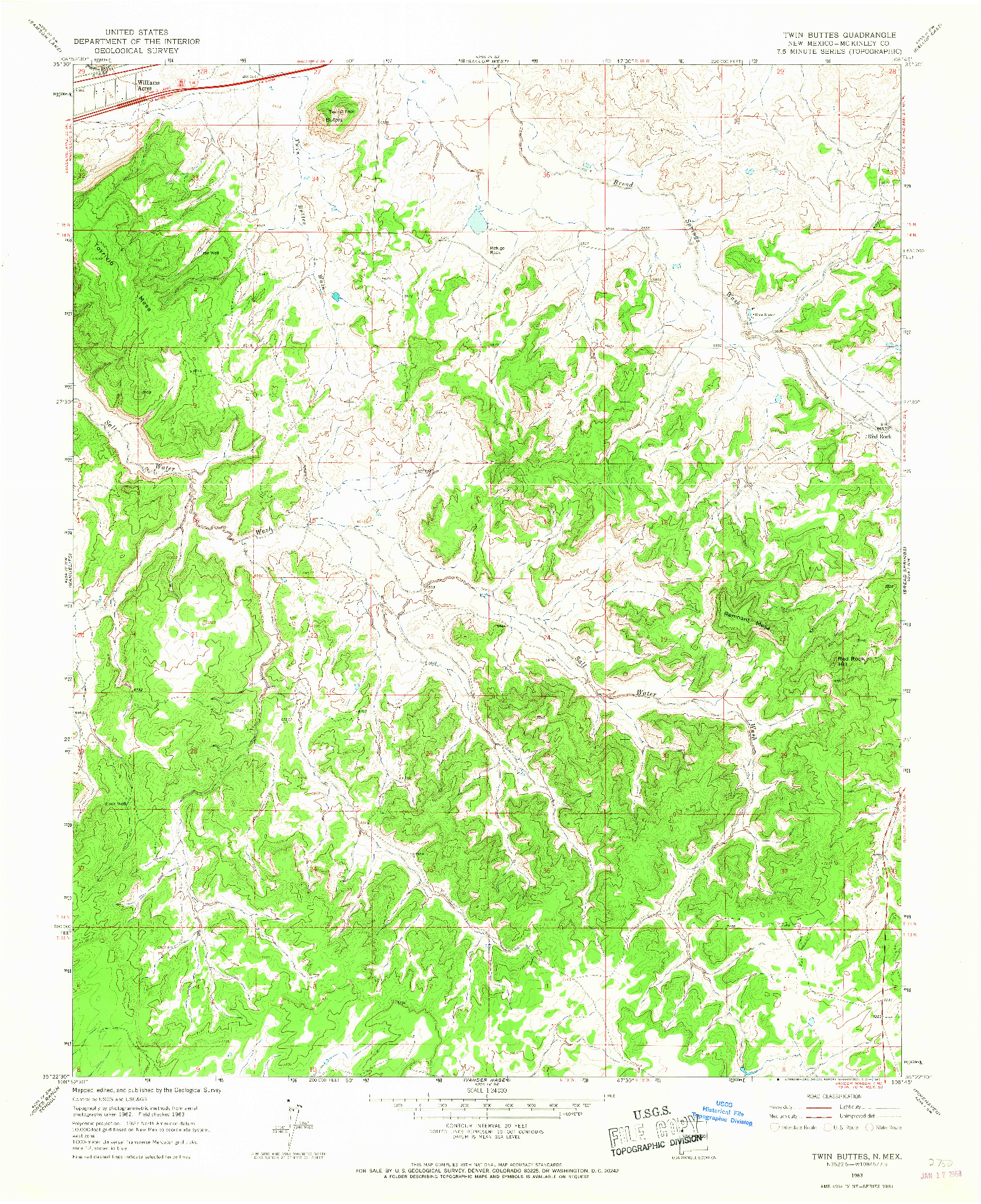 USGS 1:24000-SCALE QUADRANGLE FOR TWIN BUTTES, NM 1963