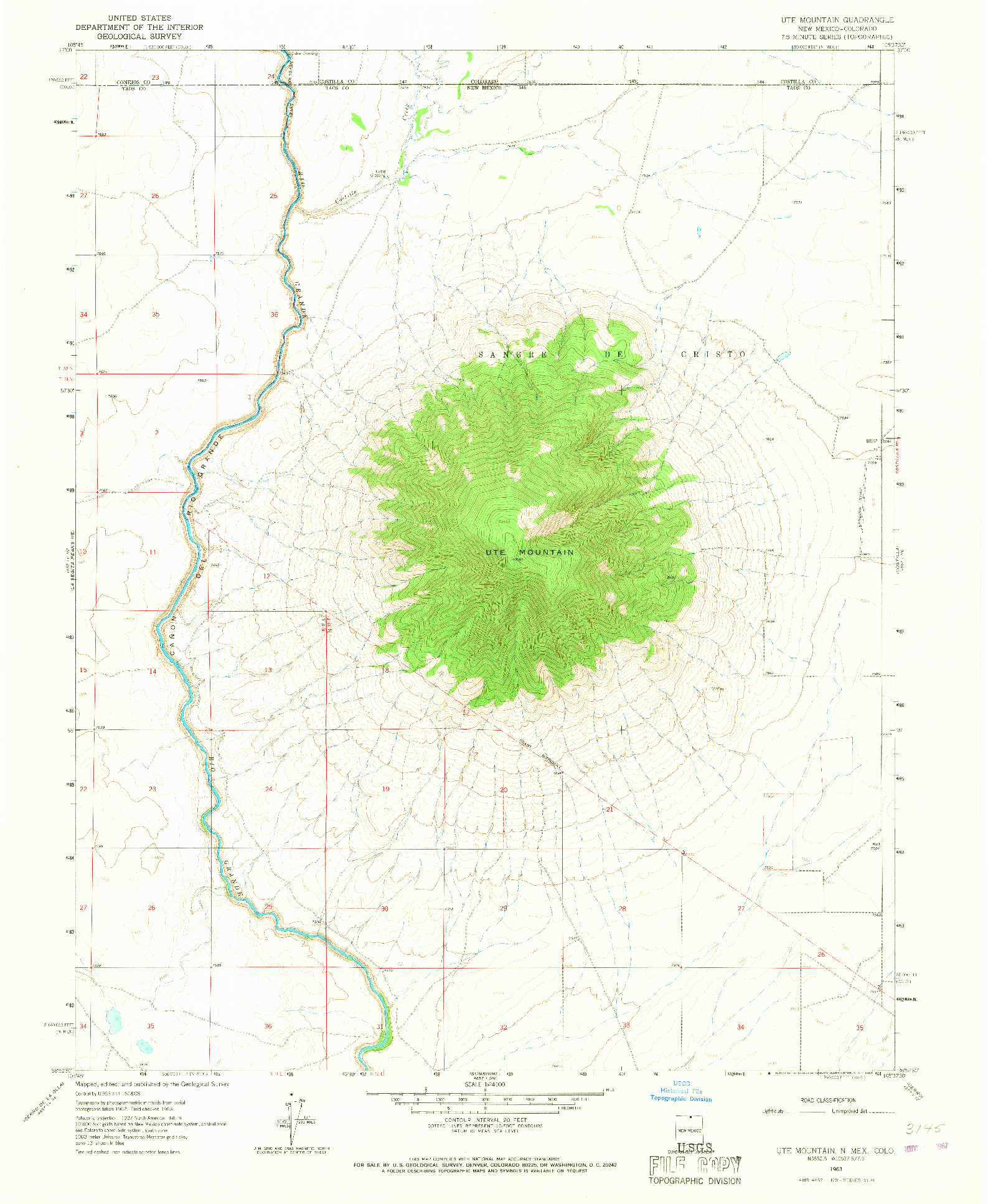 USGS 1:24000-SCALE QUADRANGLE FOR UTE MOUNTAIN, NM 1963