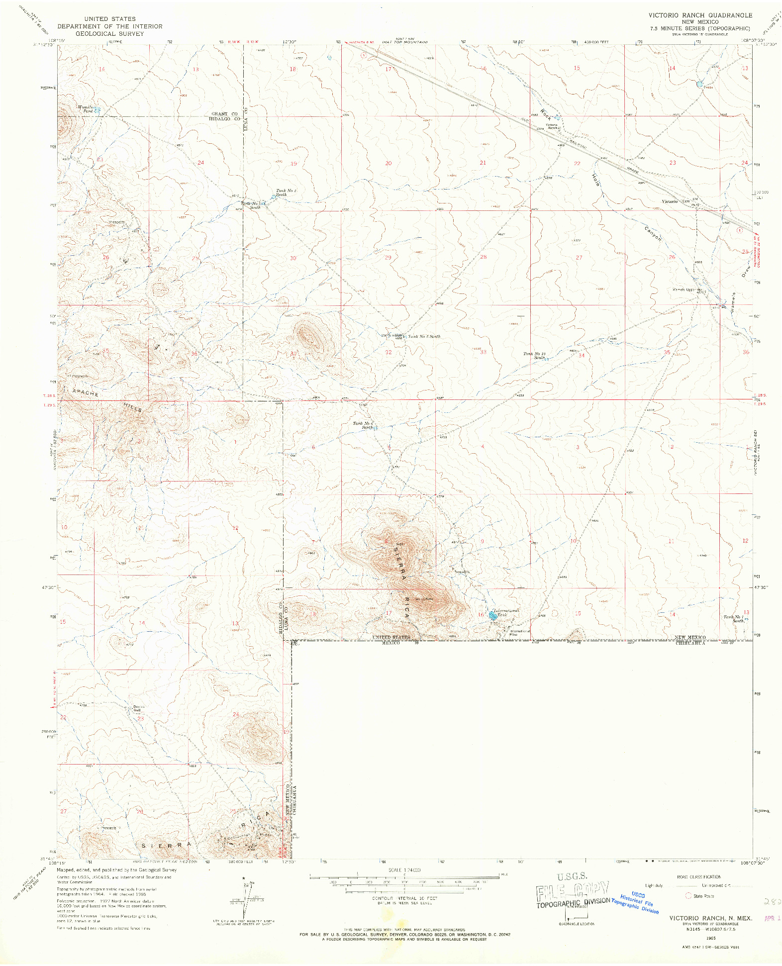 USGS 1:24000-SCALE QUADRANGLE FOR VICTORIO RANCH, NM 1965