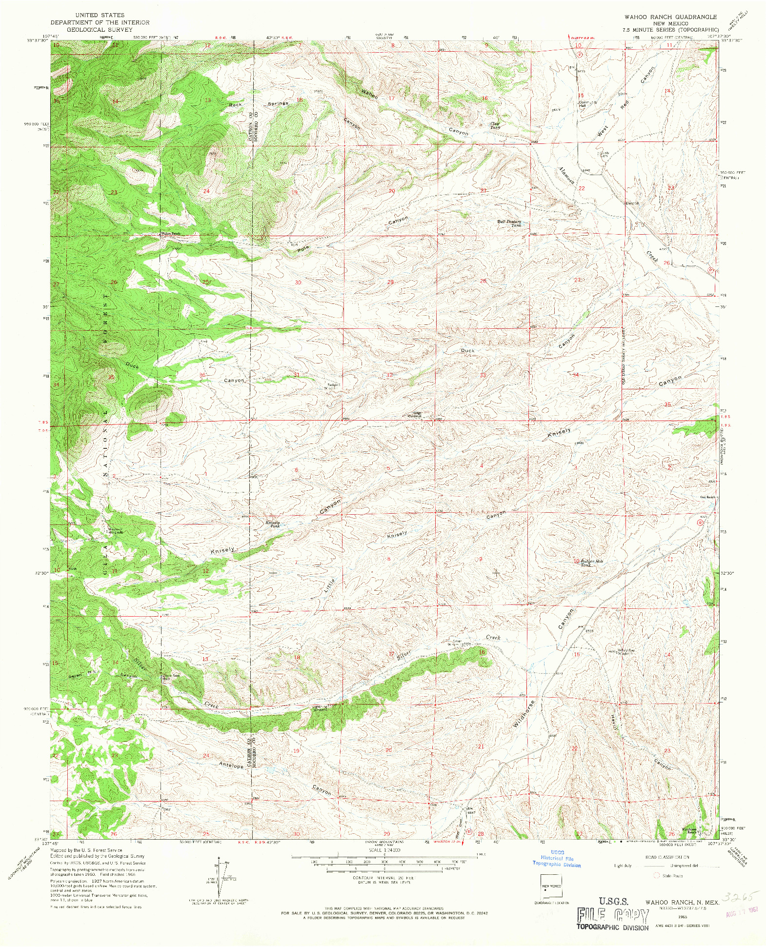USGS 1:24000-SCALE QUADRANGLE FOR WAHOO PEAK, NM 1965