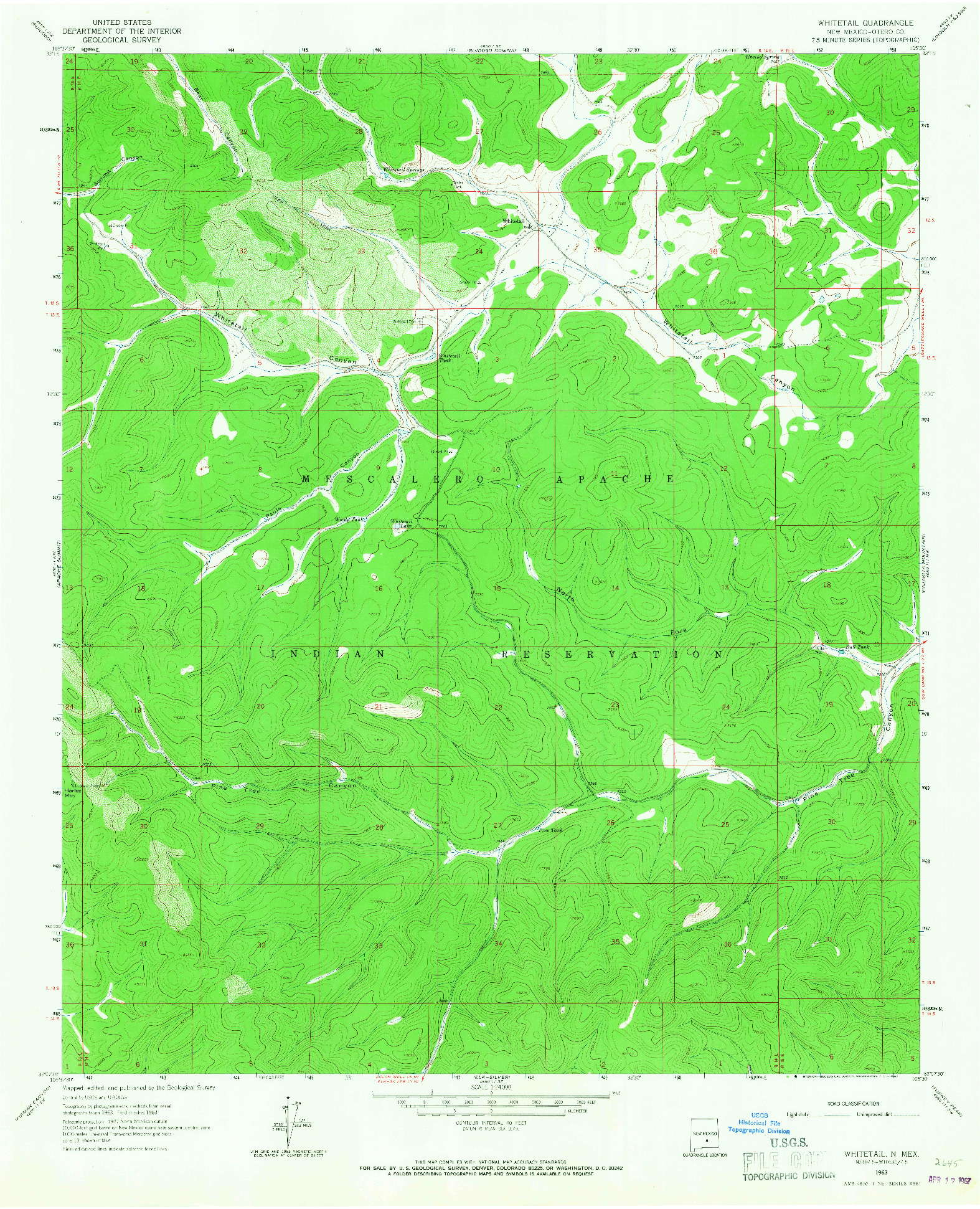 USGS 1:24000-SCALE QUADRANGLE FOR WHITETAIL, NM 1963
