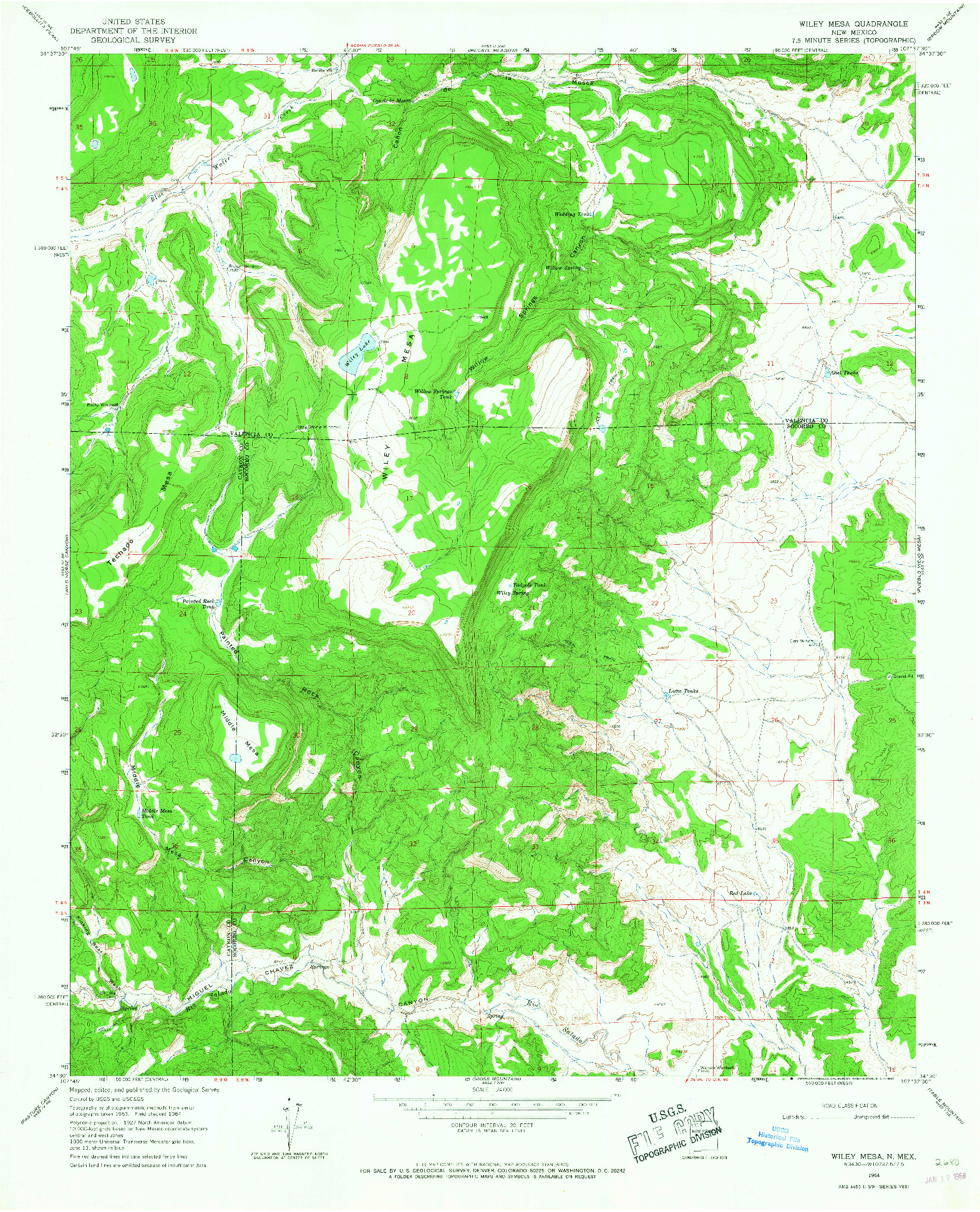 USGS 1:24000-SCALE QUADRANGLE FOR WILEY MESA, NM 1964