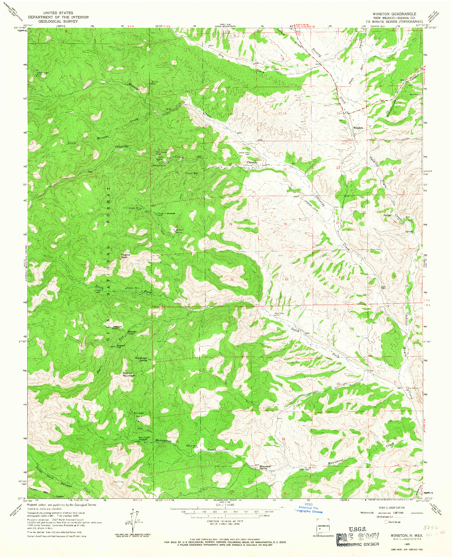 USGS 1:24000-SCALE QUADRANGLE FOR WINSTON, NM 1965