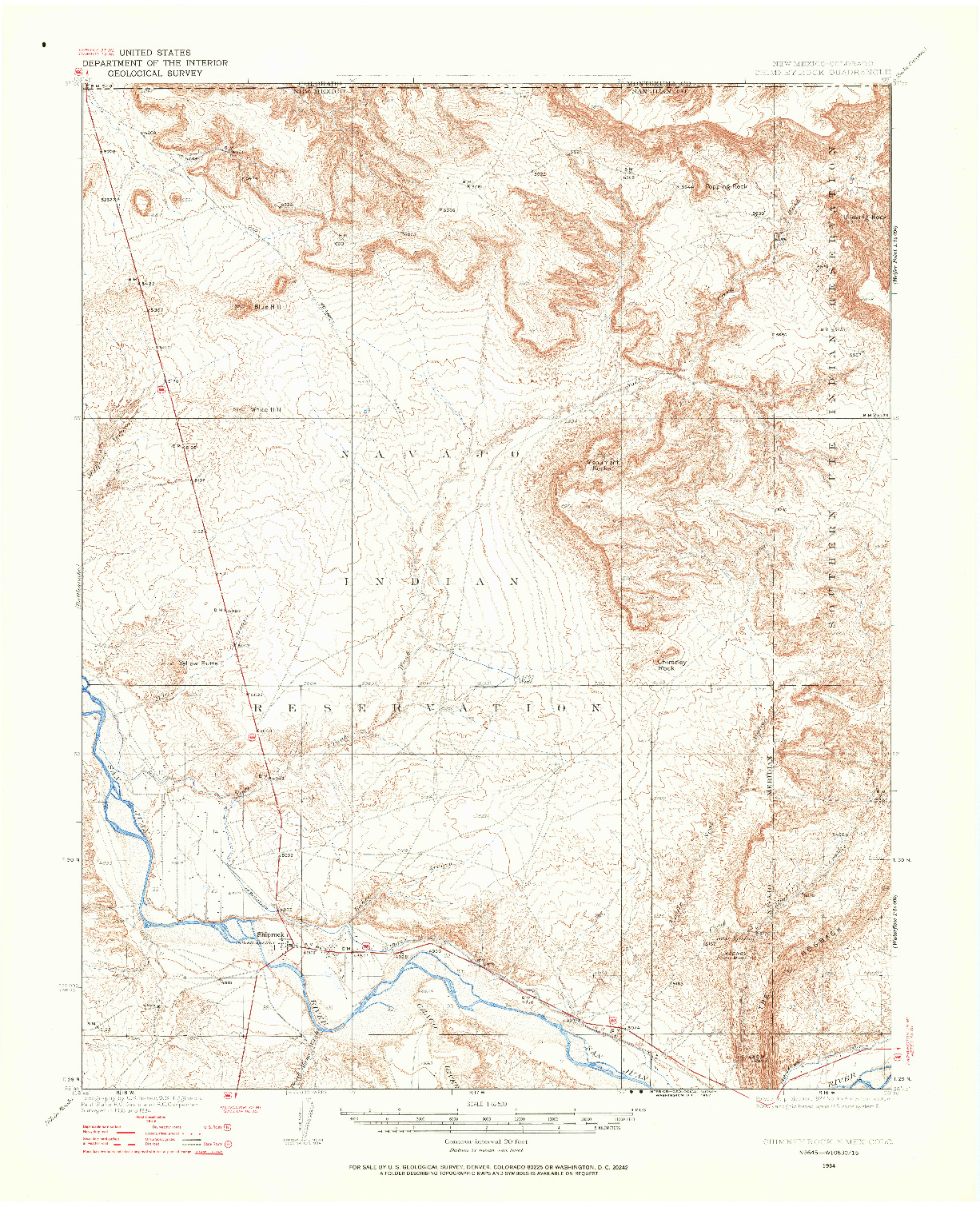 USGS 1:62500-SCALE QUADRANGLE FOR CHIMNEY ROCK, NM 1934