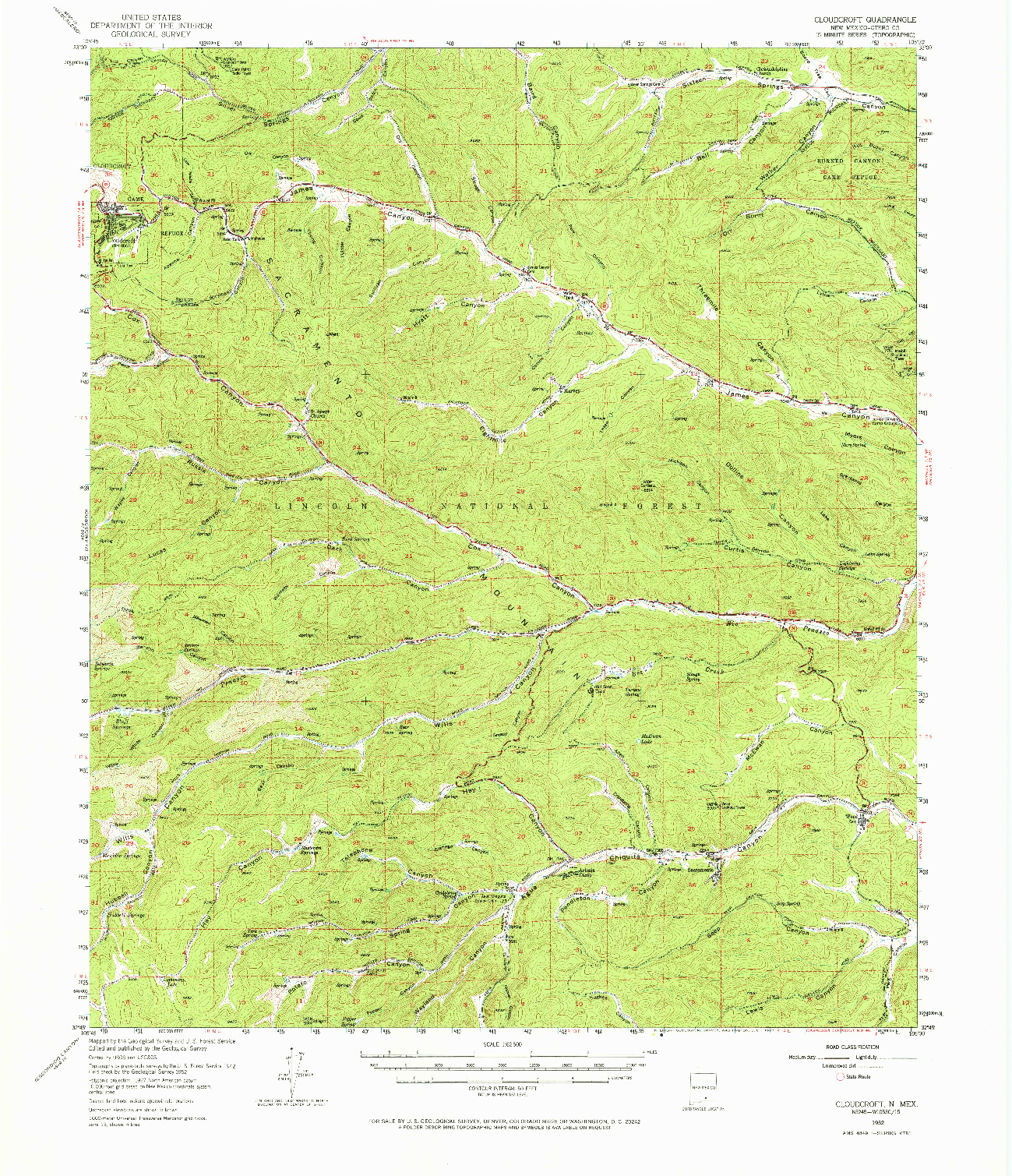 USGS 1:62500-SCALE QUADRANGLE FOR CLOUDCROFT, NM 1952