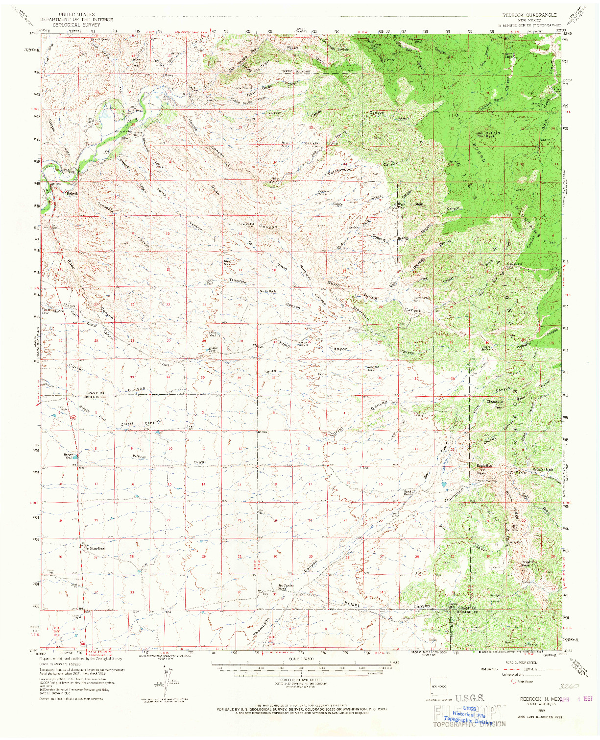 USGS 1:62500-SCALE QUADRANGLE FOR REDROCK, NM 1959