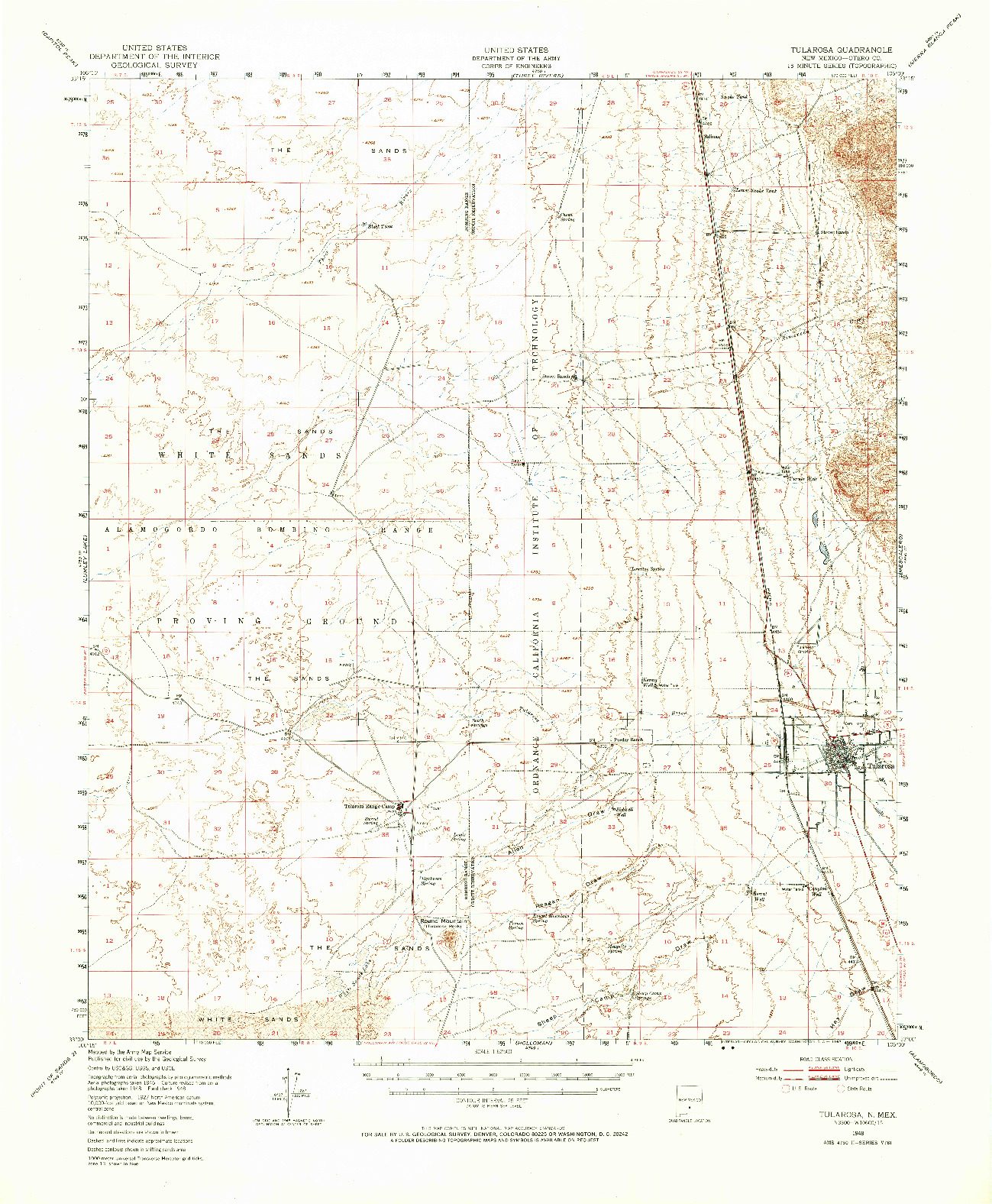 USGS 1:62500-SCALE QUADRANGLE FOR TULAROSA, NM 1948