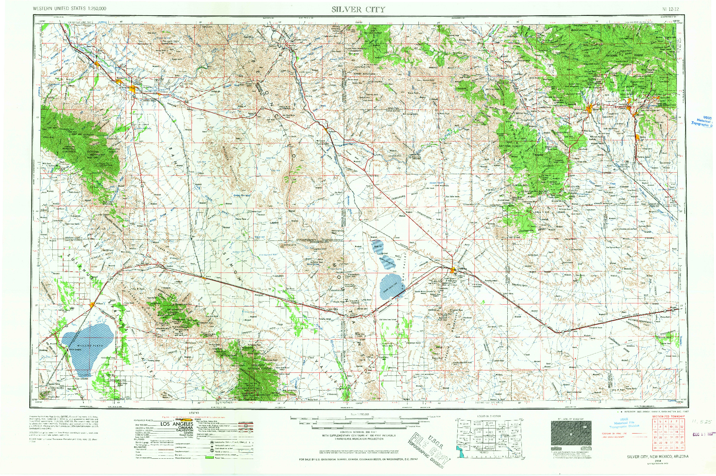 USGS 1:250000-SCALE QUADRANGLE FOR SILVER CITY, NM 1954