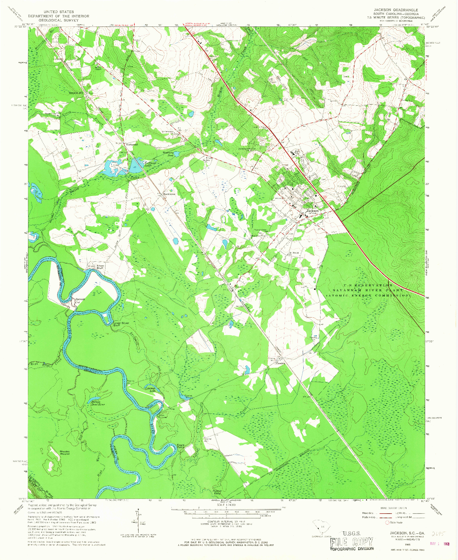 USGS 1:24000-SCALE QUADRANGLE FOR JACKSON, SC 1965