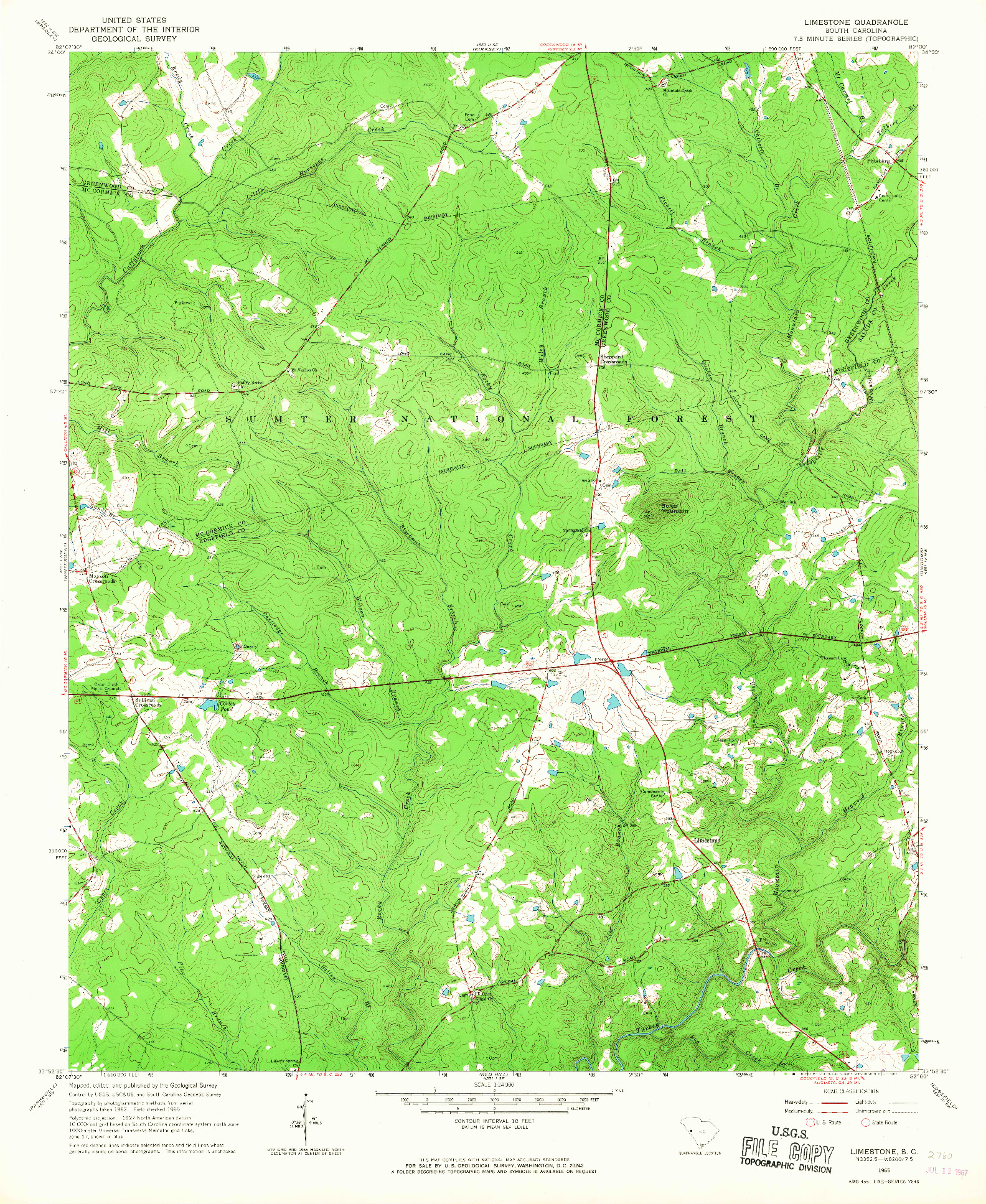 USGS 1:24000-SCALE QUADRANGLE FOR LIMESTONE, SC 1965