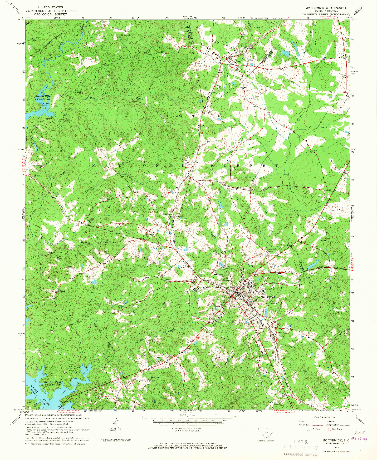 USGS 1:24000-SCALE QUADRANGLE FOR MC CORMICK, SC 1964