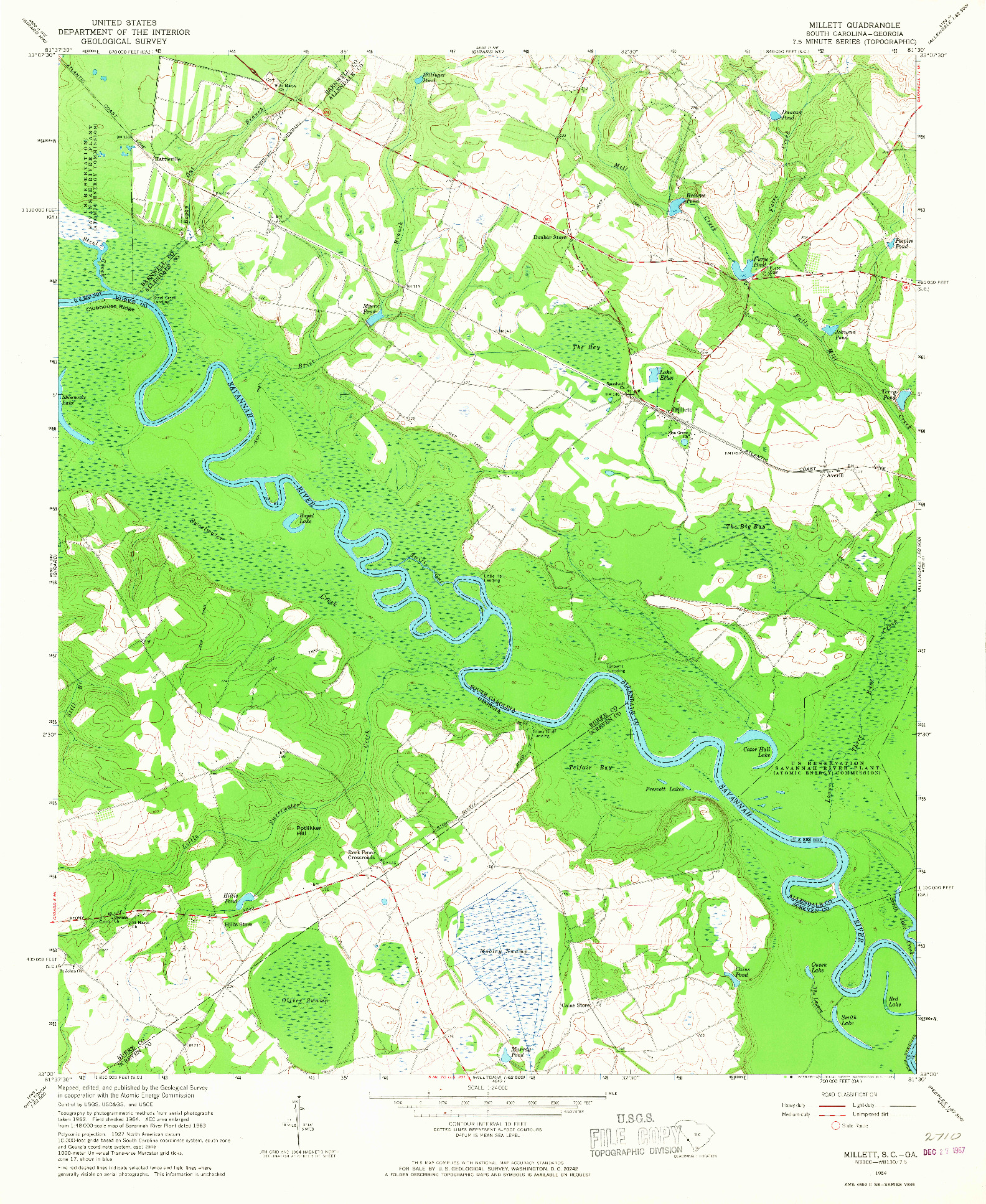 USGS 1:24000-SCALE QUADRANGLE FOR MILLETT, SC 1964