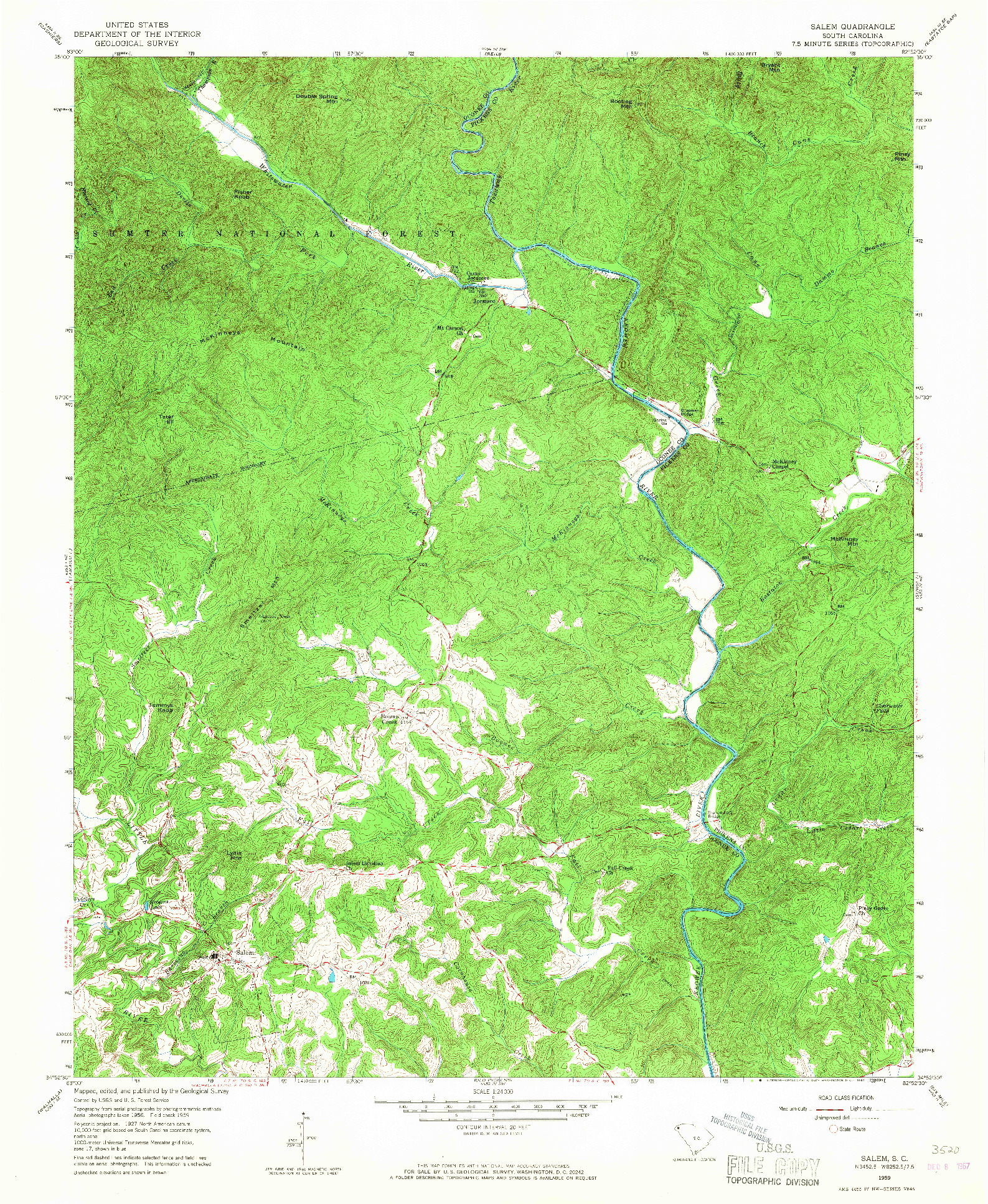 USGS 1:24000-SCALE QUADRANGLE FOR SALEM, SC 1959