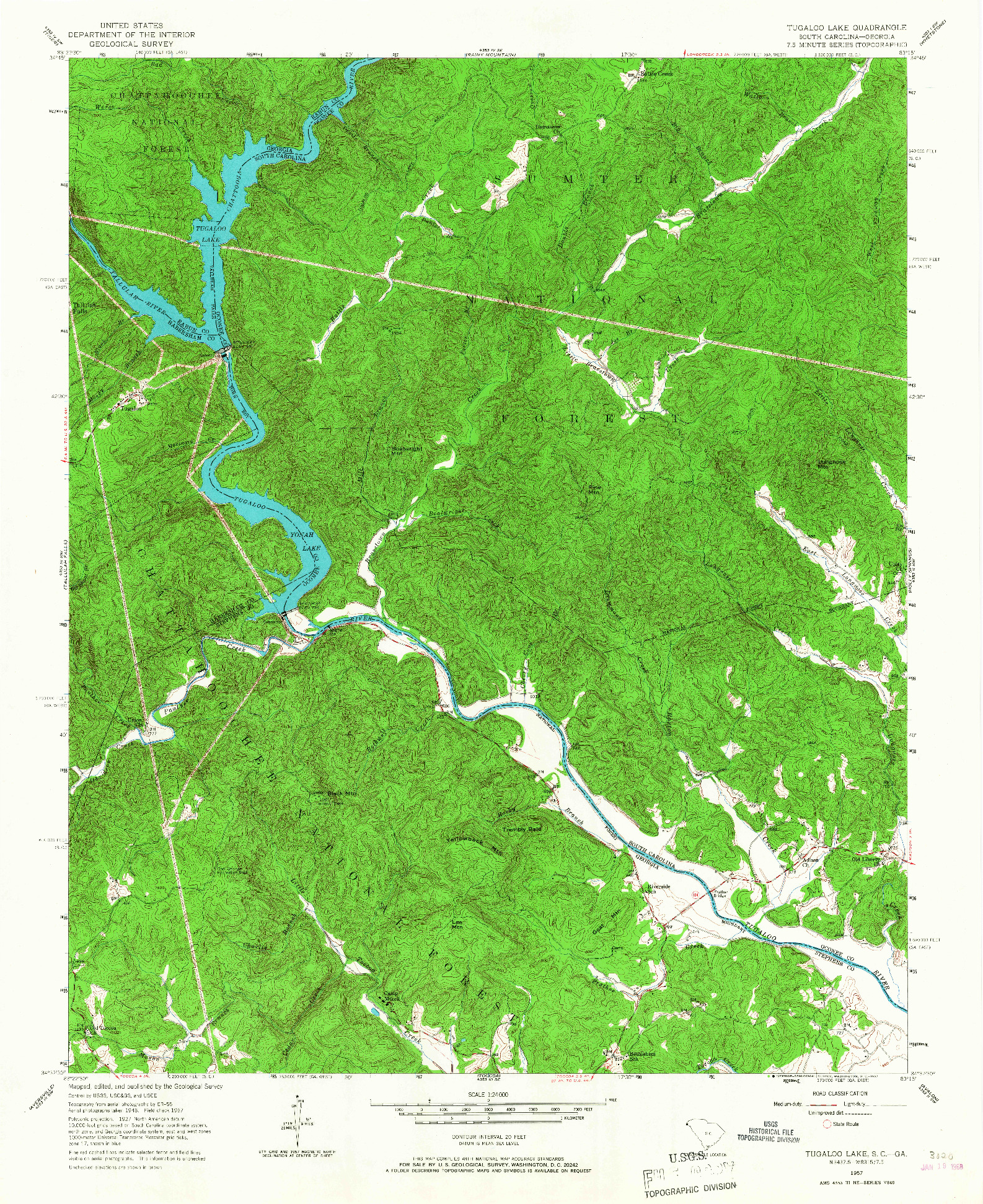 USGS 1:24000-SCALE QUADRANGLE FOR TUGALOO LAKE, SC 1957