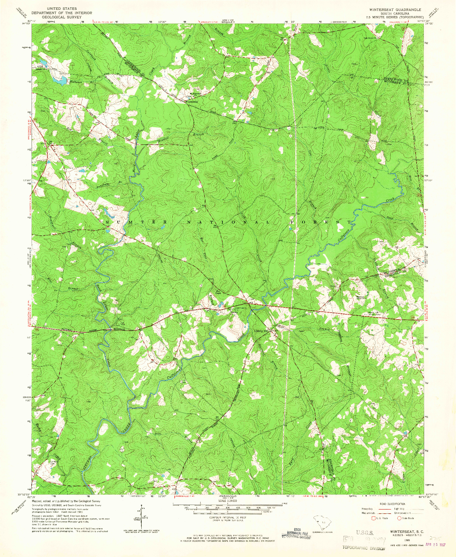 USGS 1:24000-SCALE QUADRANGLE FOR WINTERSEAT, SC 1965