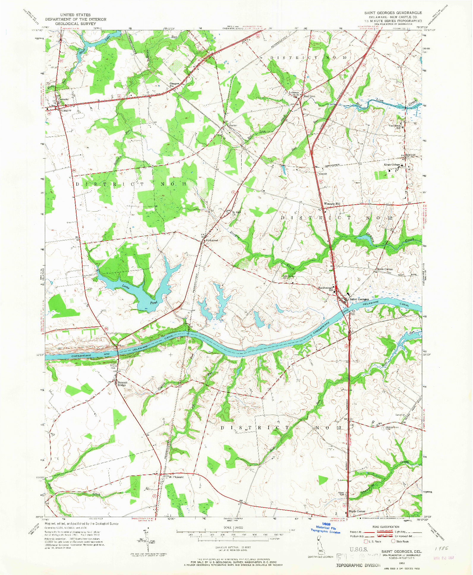 USGS 1:24000-SCALE QUADRANGLE FOR SAINT GEORGES, DE 1953