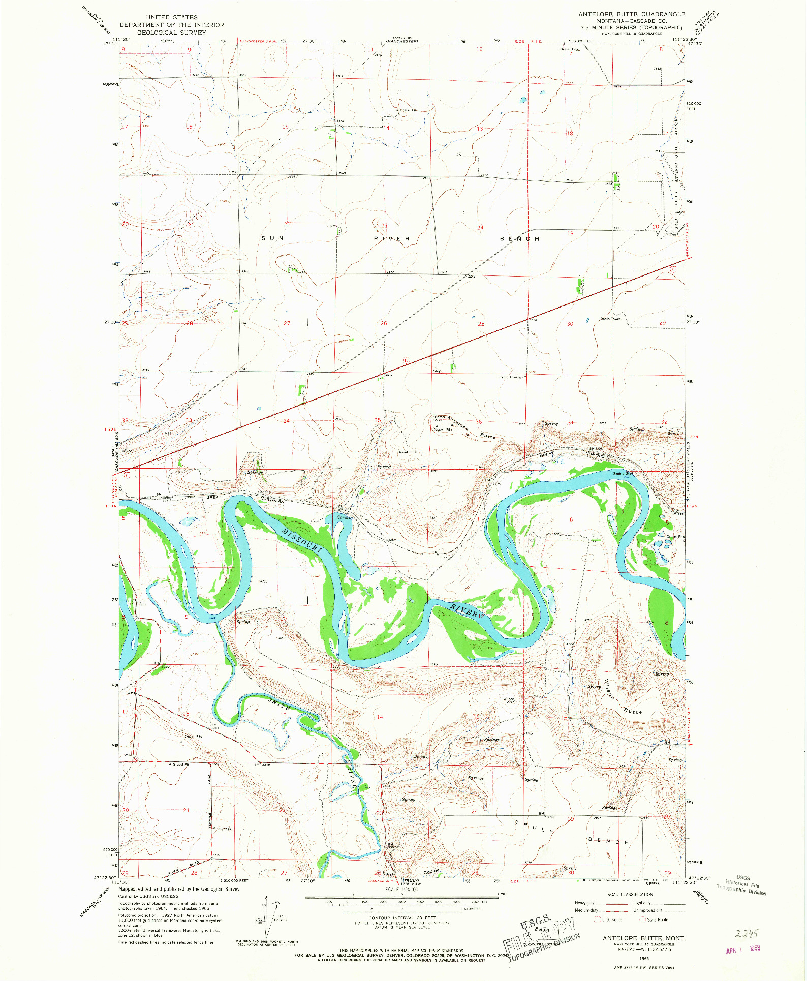 USGS 1:24000-SCALE QUADRANGLE FOR ANTELOPE BUTTE, MT 1965