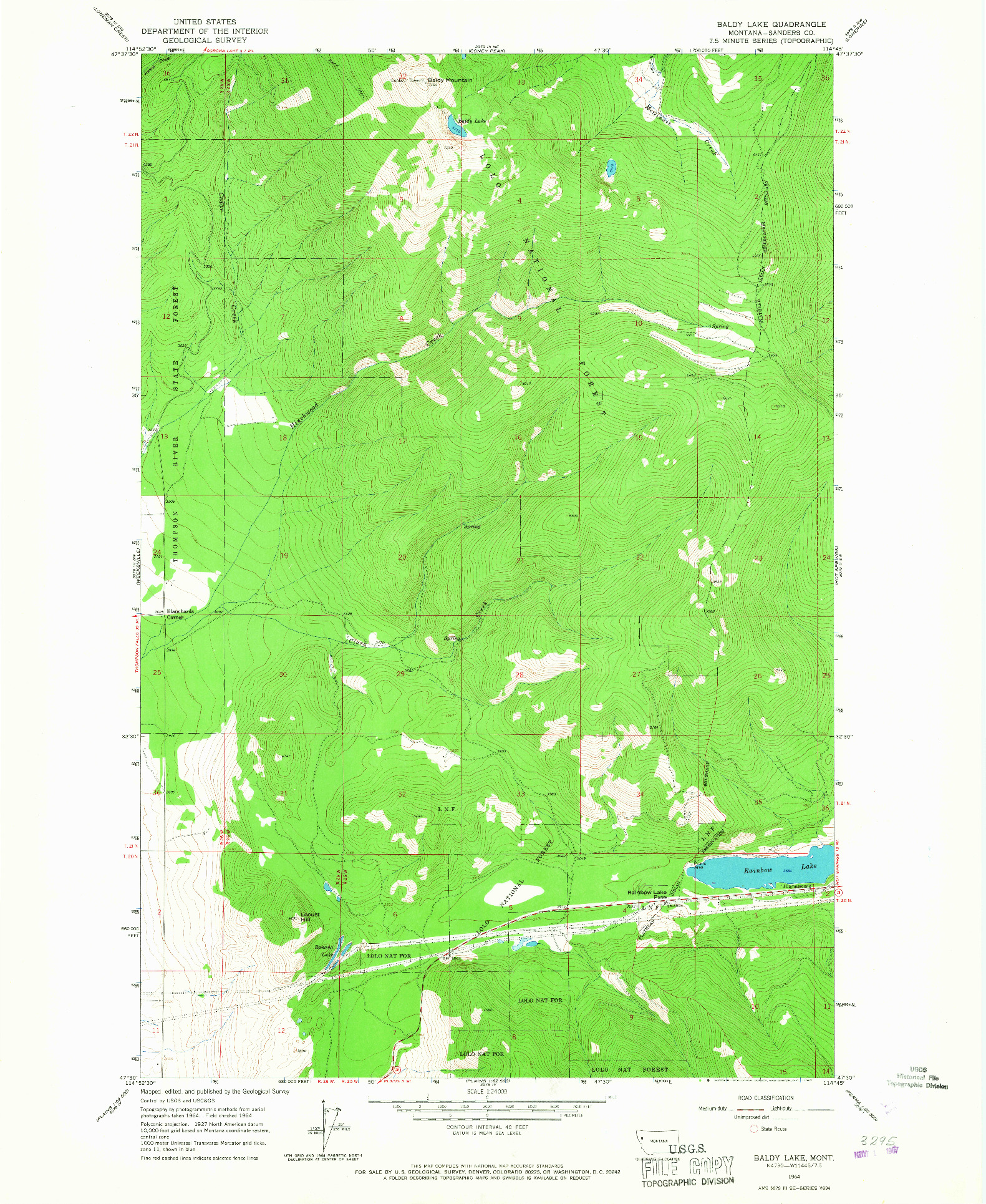 USGS 1:24000-SCALE QUADRANGLE FOR BALDY LAKE, MT 1964