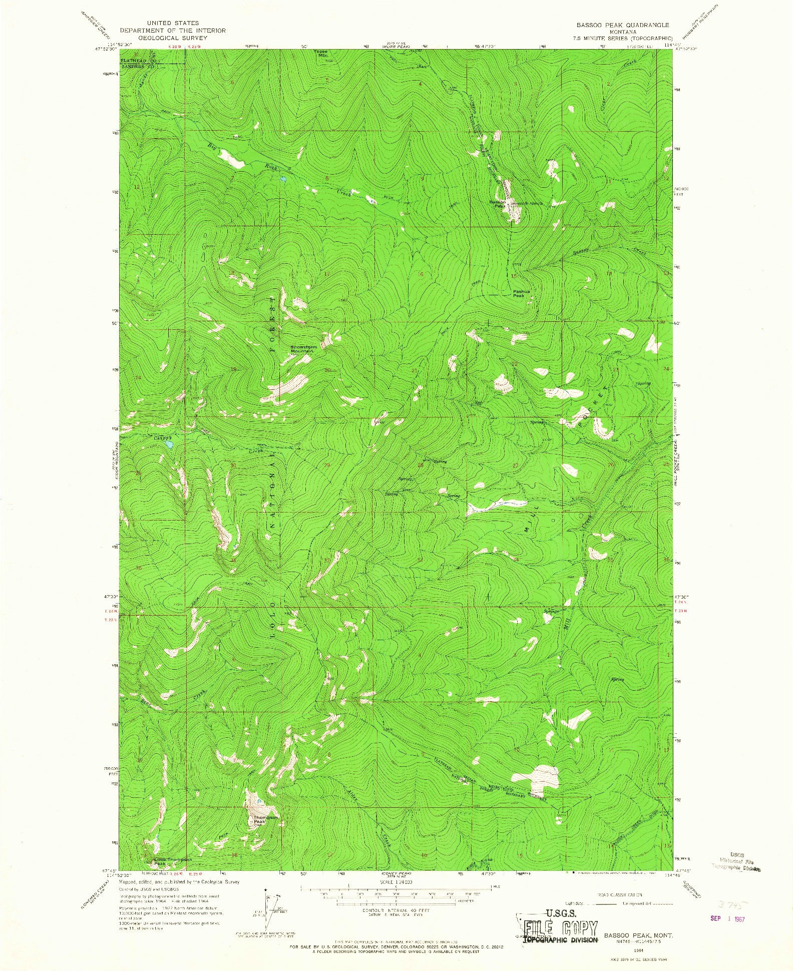 USGS 1:24000-SCALE QUADRANGLE FOR BASSOO PEAK, MT 1964