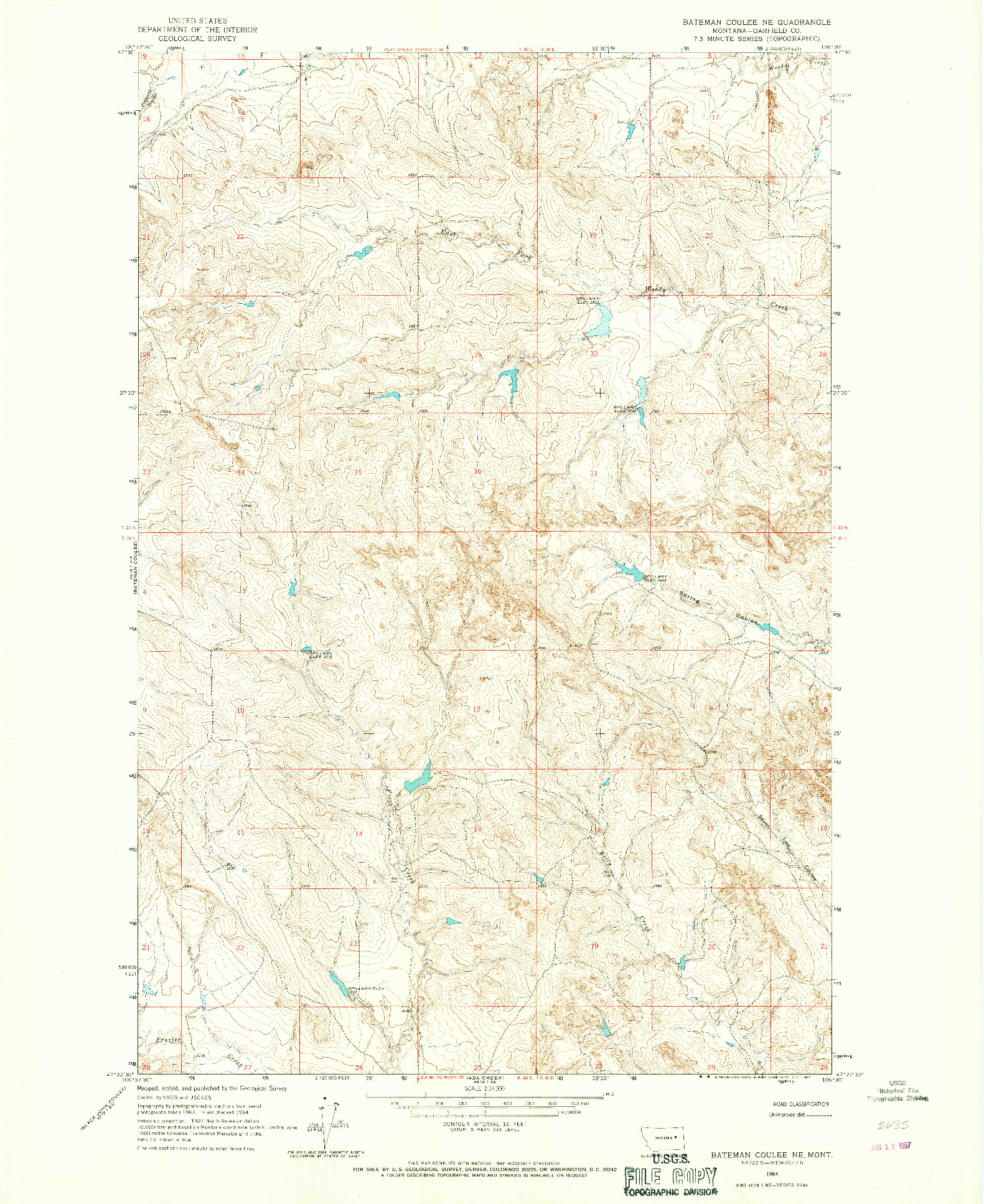 USGS 1:24000-SCALE QUADRANGLE FOR BATEMAN COULEE NE, MT 1964