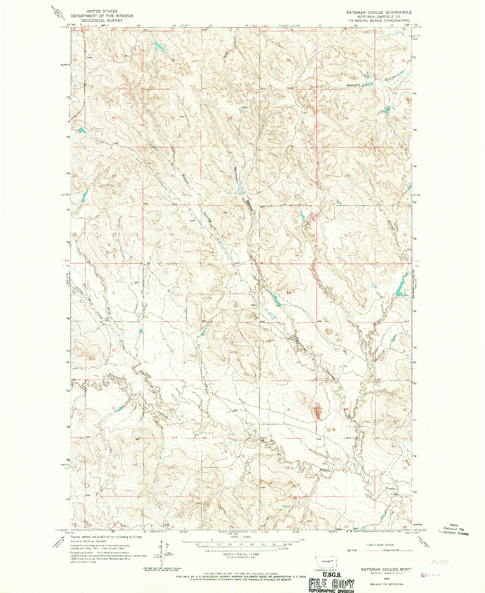 USGS 1:24000-SCALE QUADRANGLE FOR BATEMAN COULEE, MT 1964