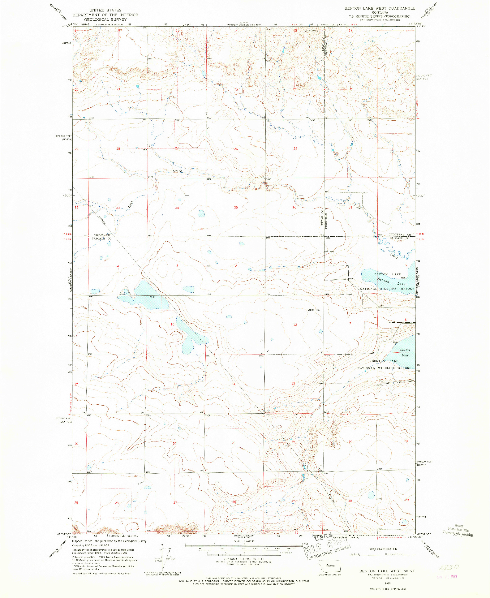 USGS 1:24000-SCALE QUADRANGLE FOR BENTON LAKE WEST, MT 1965