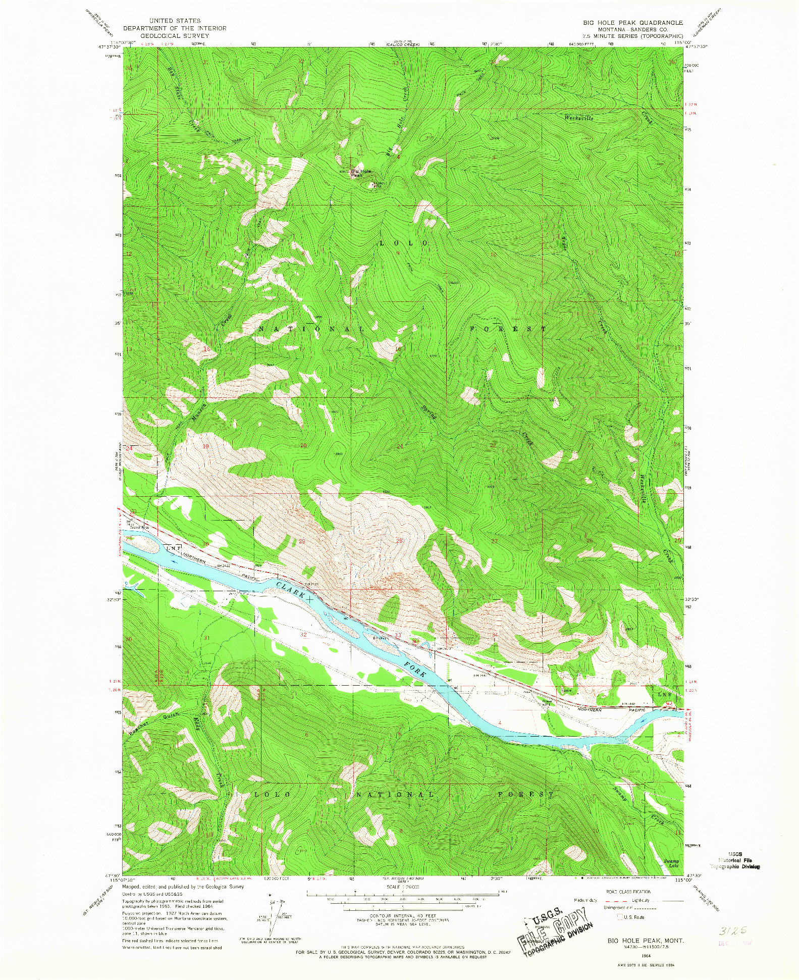 USGS 1:24000-SCALE QUADRANGLE FOR BIG HOLE PEAK, MT 1964