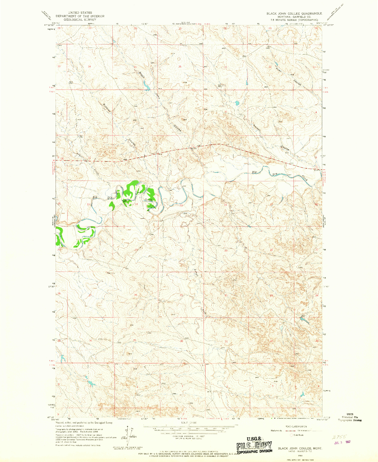 USGS 1:24000-SCALE QUADRANGLE FOR BLACK JOHN COULEE, MT 1964