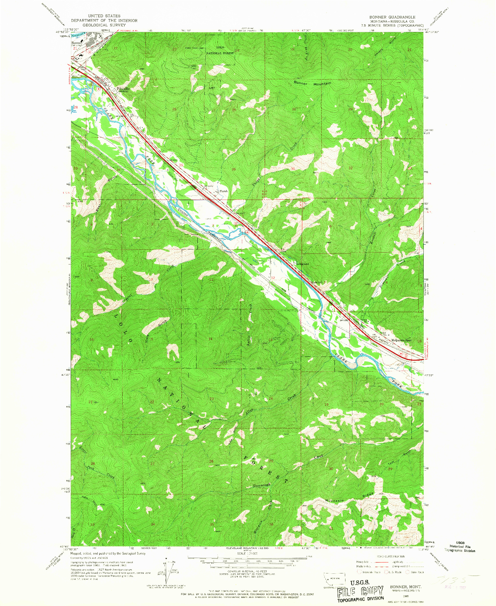 USGS 1:24000-SCALE QUADRANGLE FOR BONNER, MT 1965