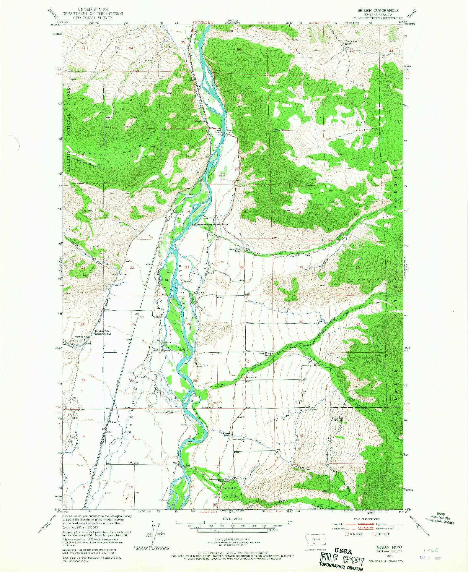 USGS 1:24000-SCALE QUADRANGLE FOR BRISBIN, MT 1951