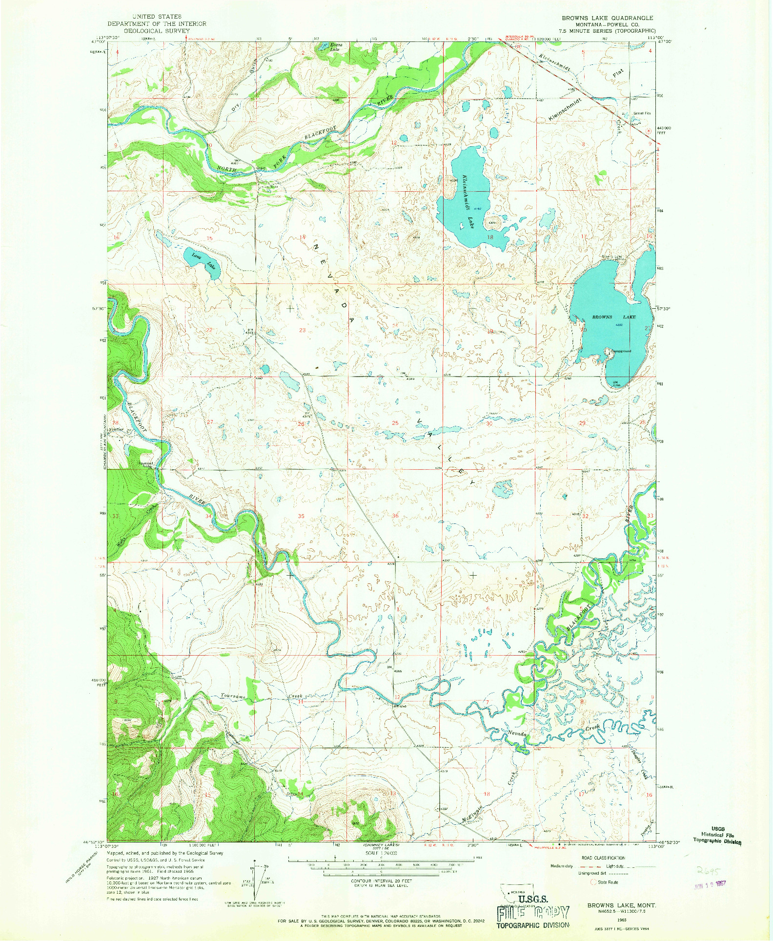 USGS 1:24000-SCALE QUADRANGLE FOR BROWNS LAKE, MT 1965