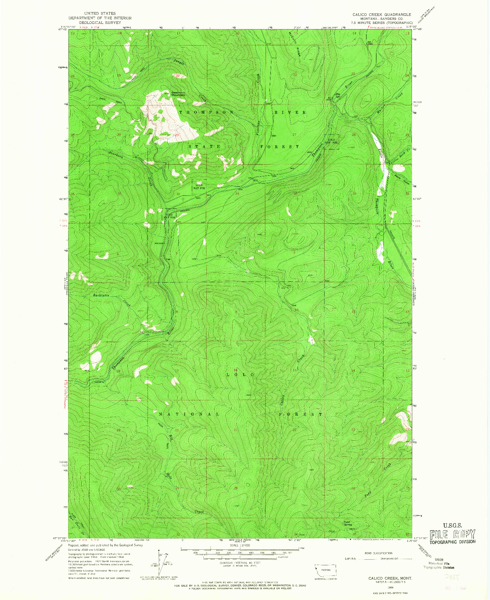 USGS 1:24000-SCALE QUADRANGLE FOR CALICO CREEK, MT 1964