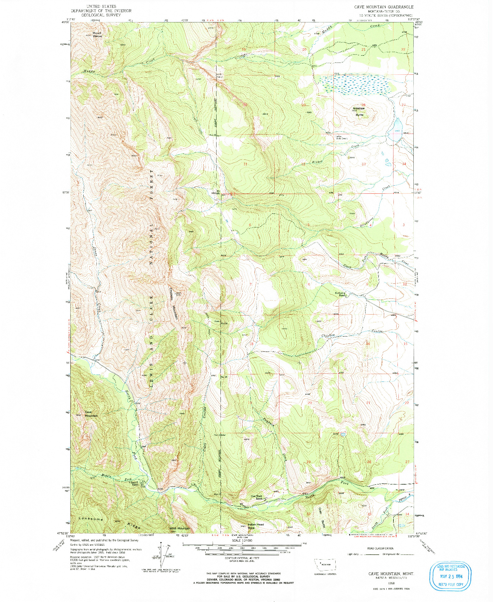 USGS 1:24000-SCALE QUADRANGLE FOR CAVE MOUNTAIN, MT 1958