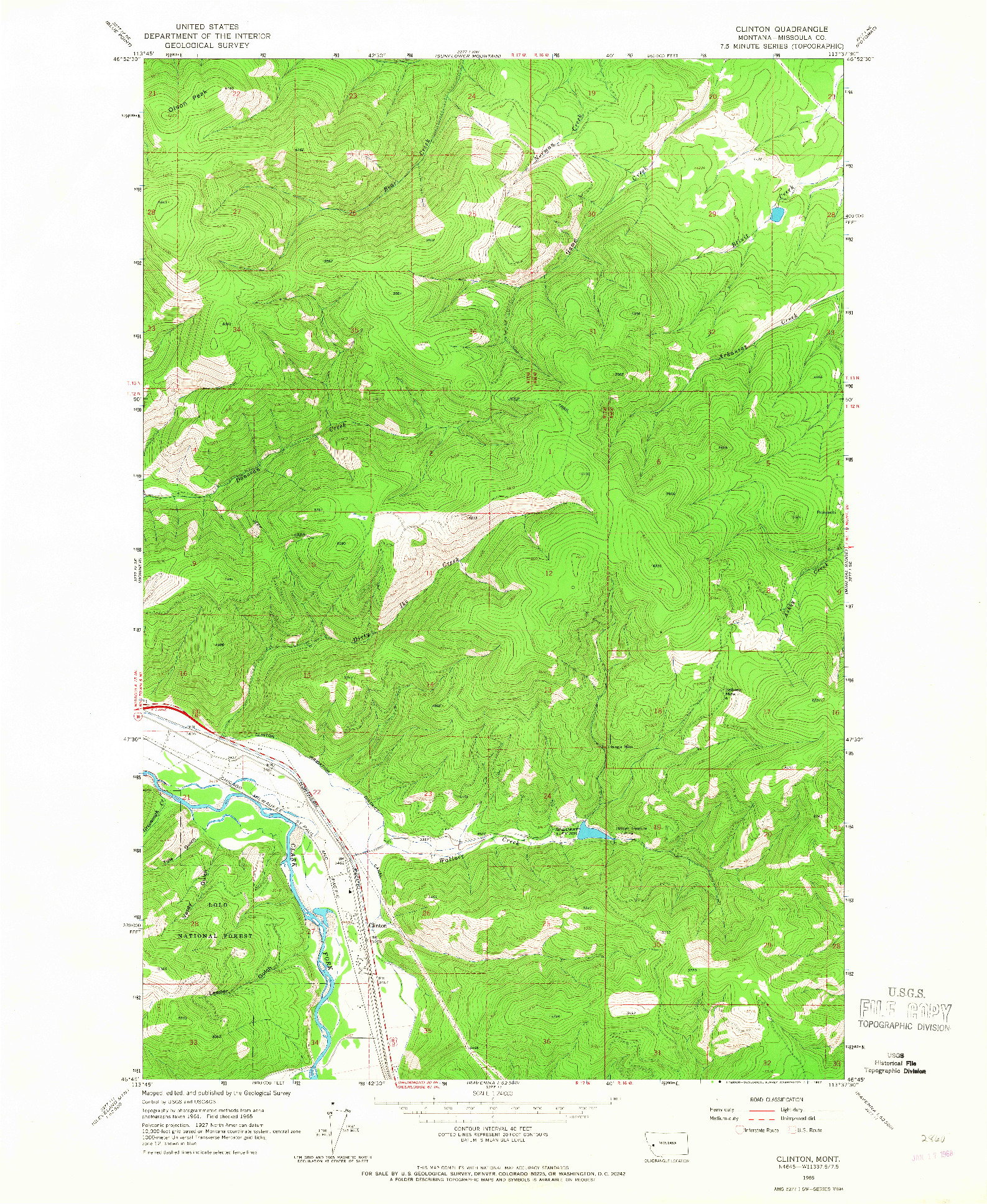 USGS 1:24000-SCALE QUADRANGLE FOR CLINTON, MT 1965