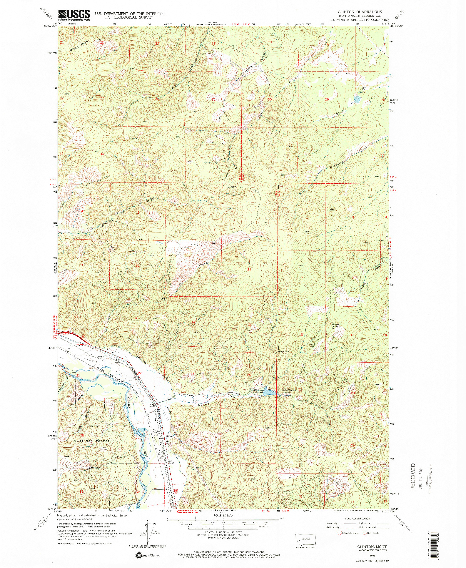 USGS 1:24000-SCALE QUADRANGLE FOR CLINTON, MT 1965
